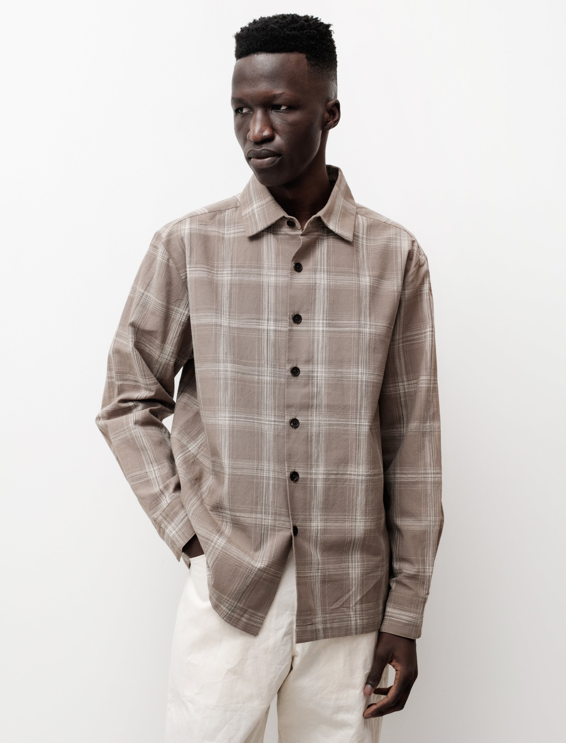 Evan Kinori Flat Hem Shirt Kasuri Yarn Dyed Cotton