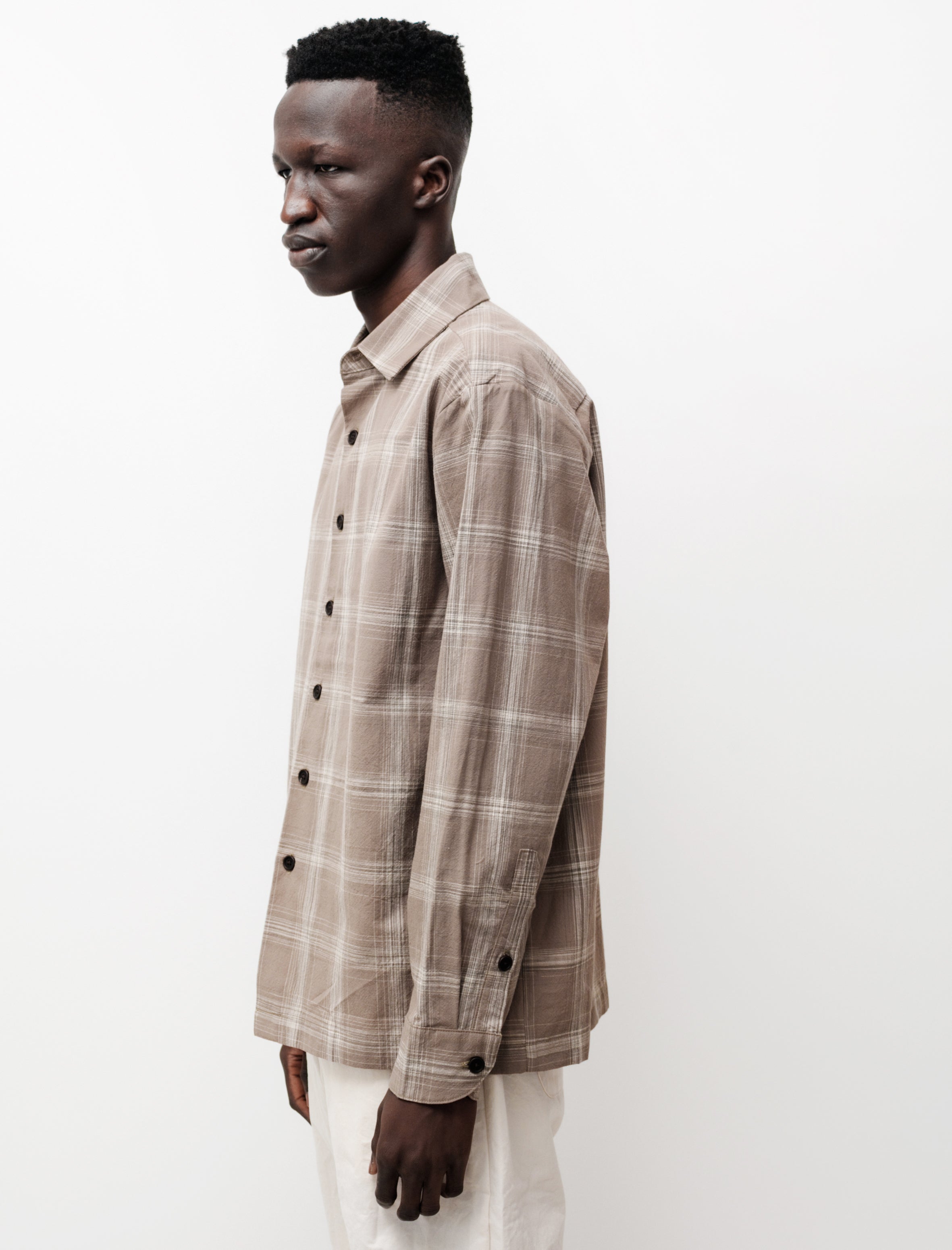 Evan Kinori Flat Hem Shirt Kasuri Yarn Dyed Cotton