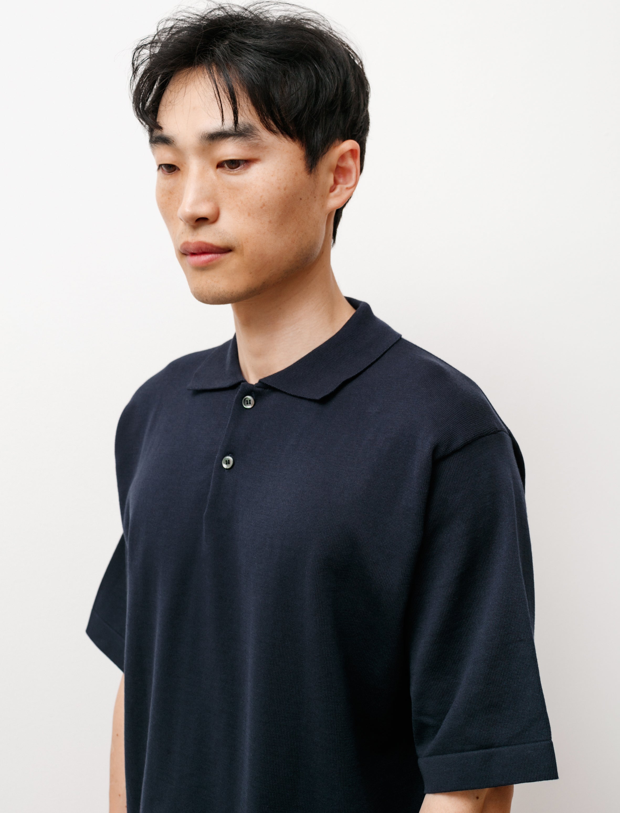 niuhans Organic Cotton Polo Sweater Navy