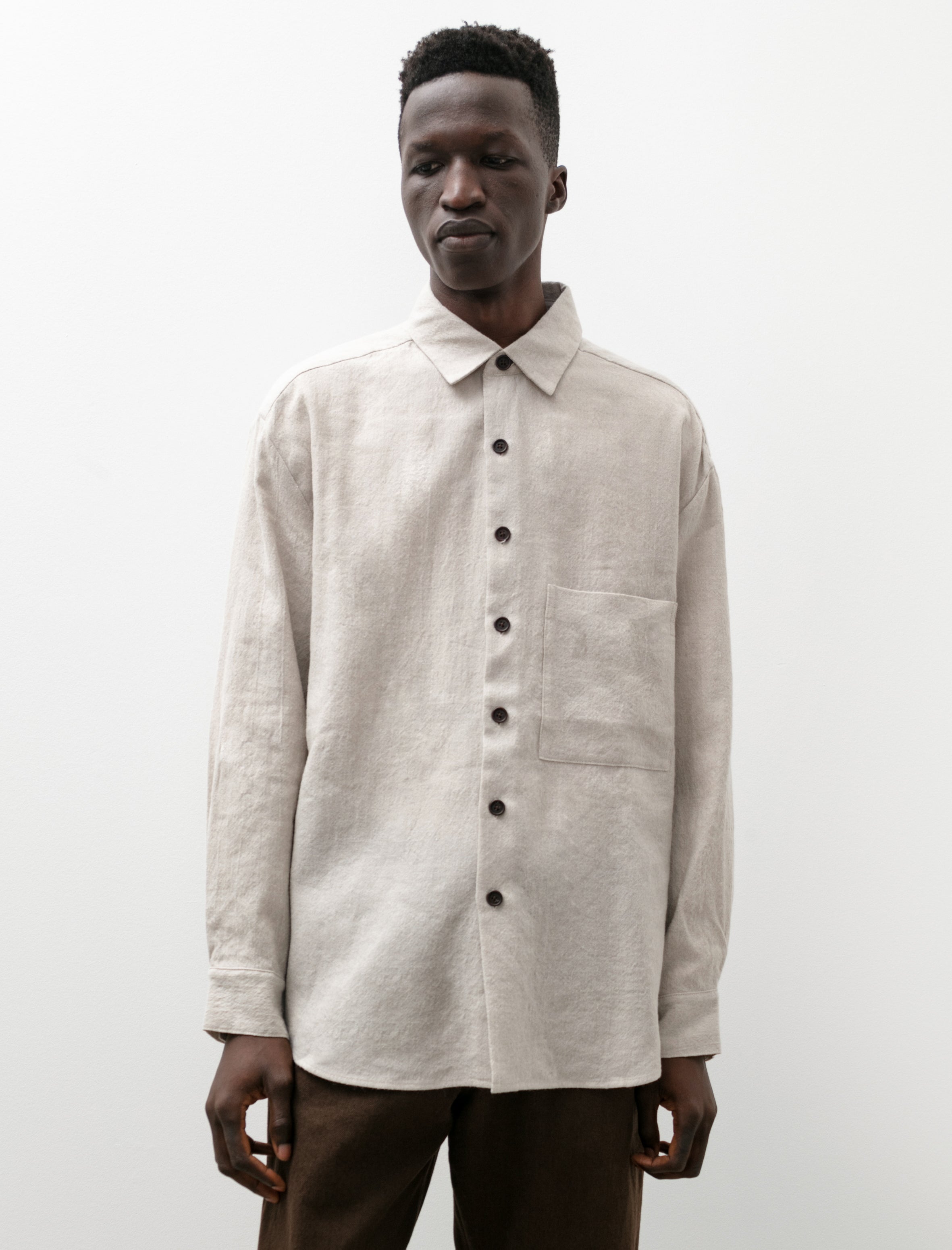 Evan Kinori Big Shirt Two Brushed Wool Linen Bone – Neighbour