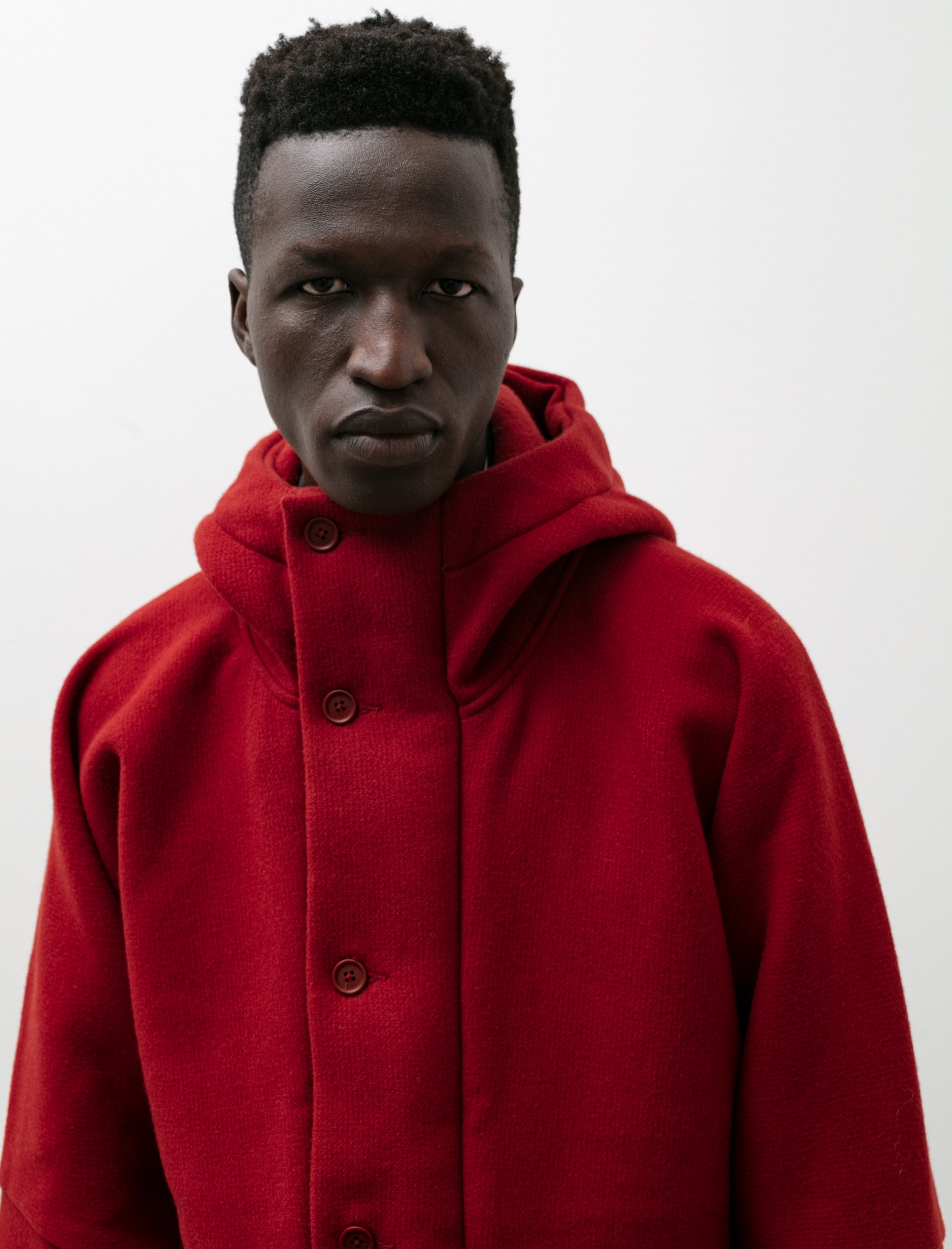 Evan Kinori Hooded Coat Heavy Wool Duffle Red