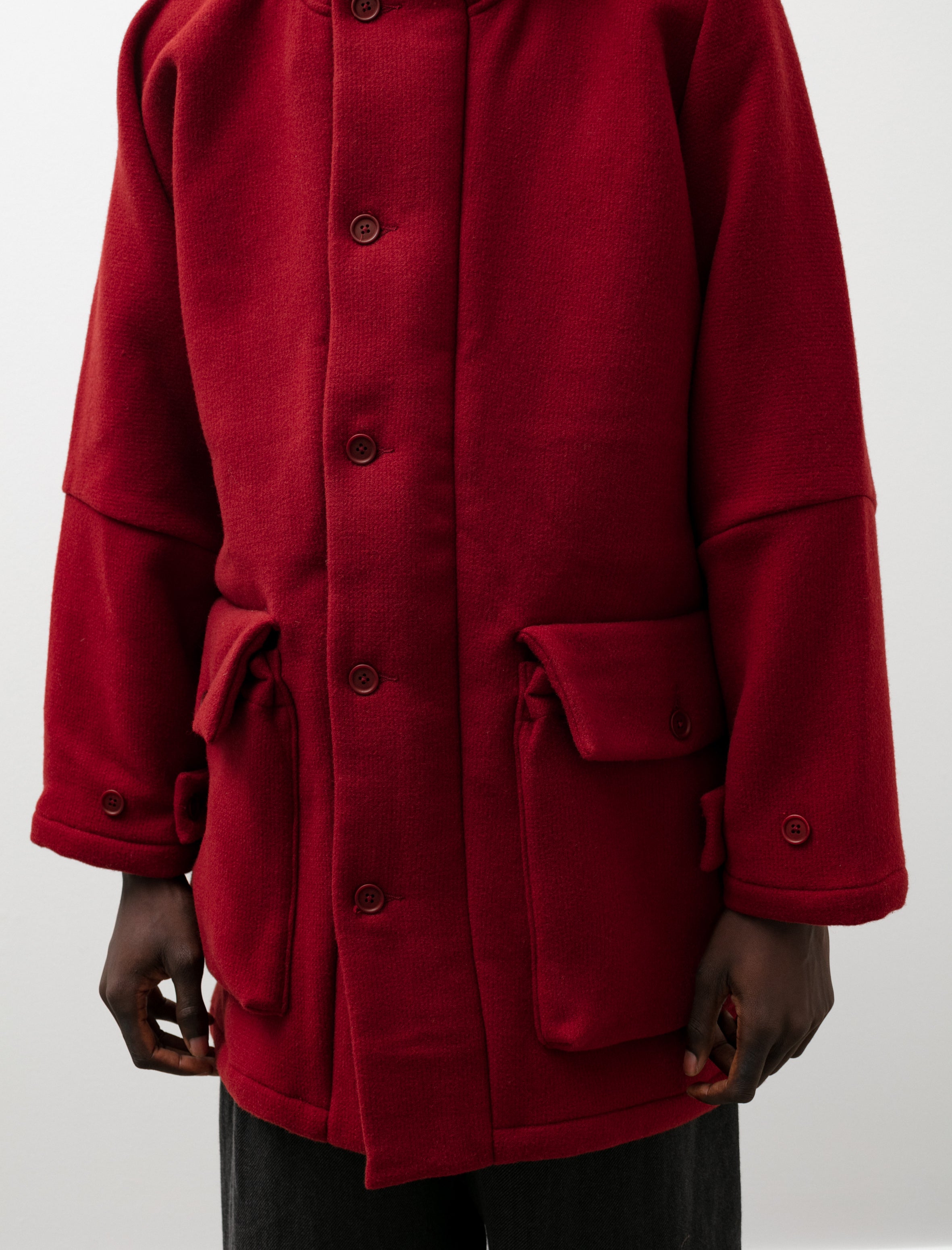 Evan Kinori Hooded Coat Heavy Wool Duffle Red