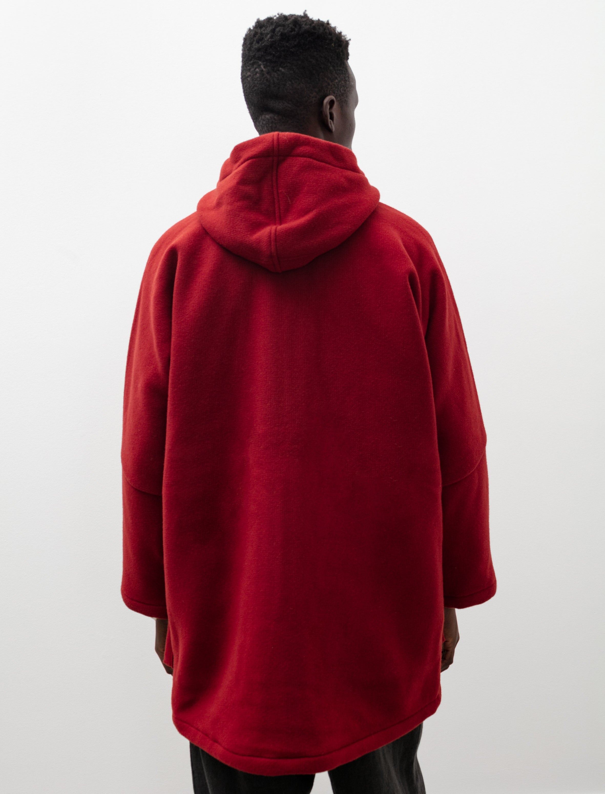 Evan Kinori Hooded Coat Heavy Wool Duffle Red