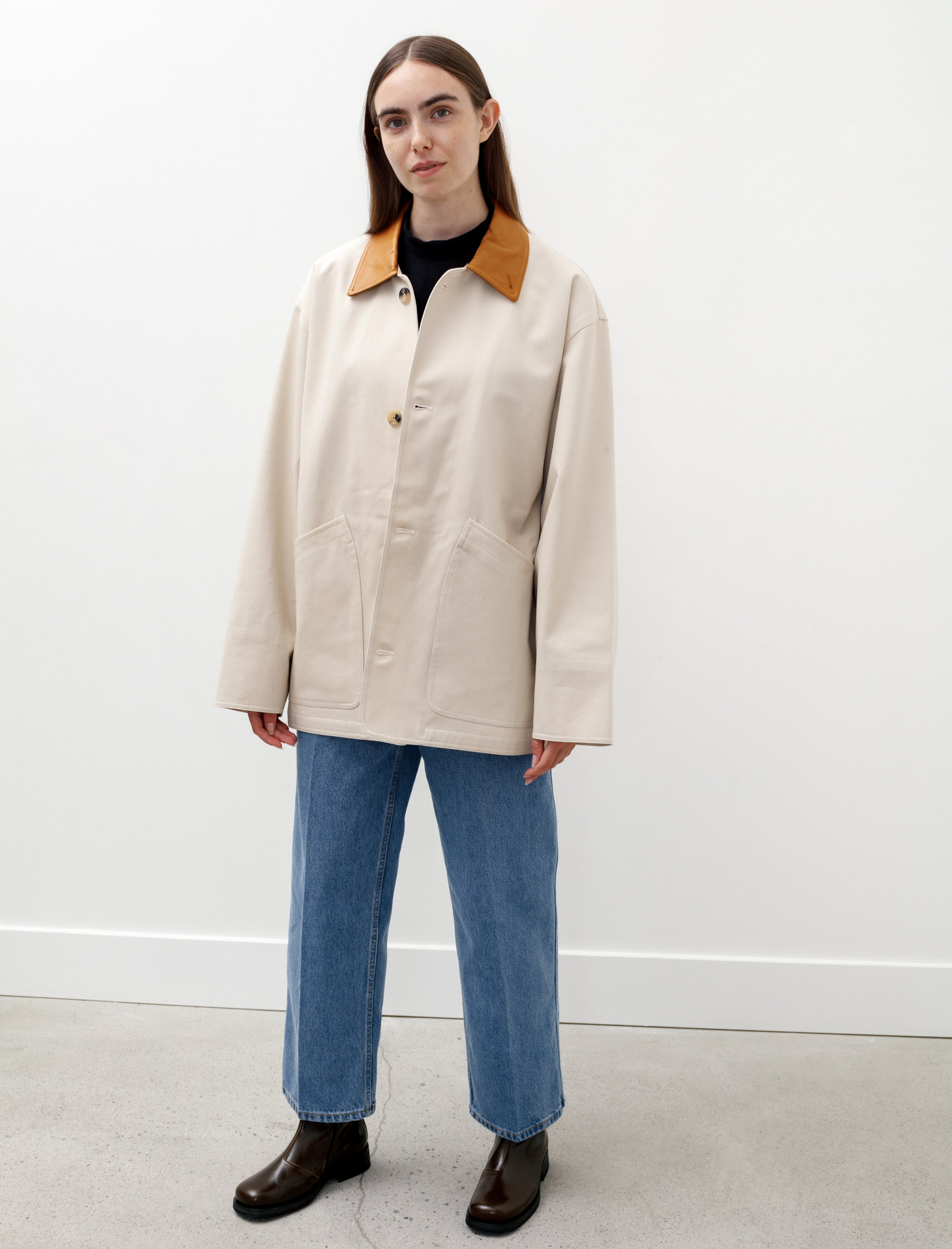 Oversized Blouson with Leather Patch Chalk