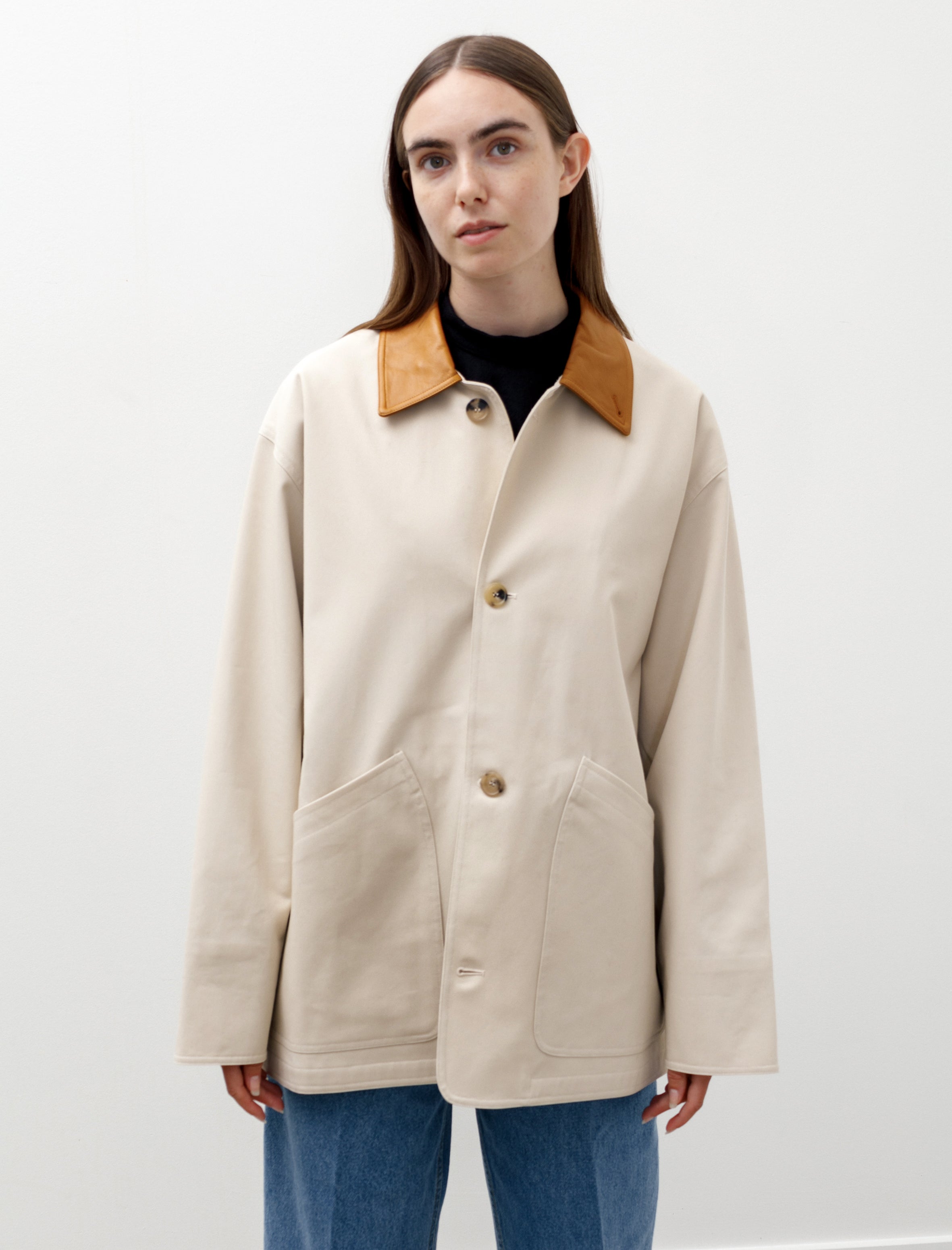 Oversized Blouson with Leather Patch Chalk
