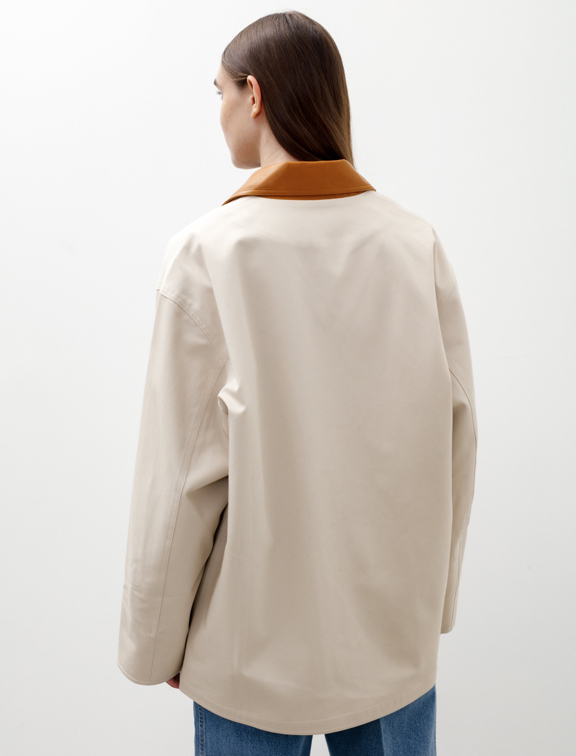 Oversized Blouson with Leather Patch Chalk