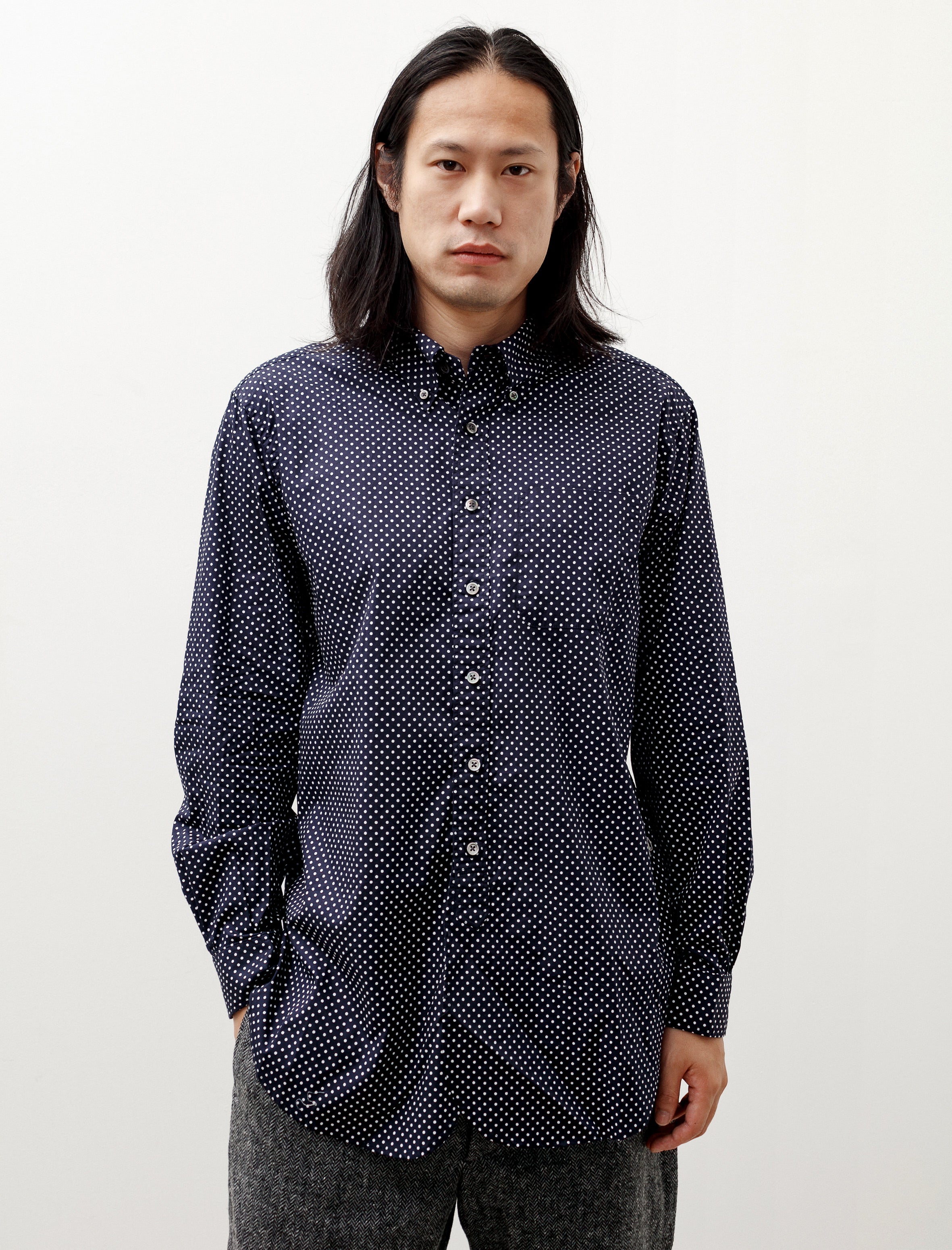 Engineered Garments 19 Century BD Shirt Big Polka Dot Navy