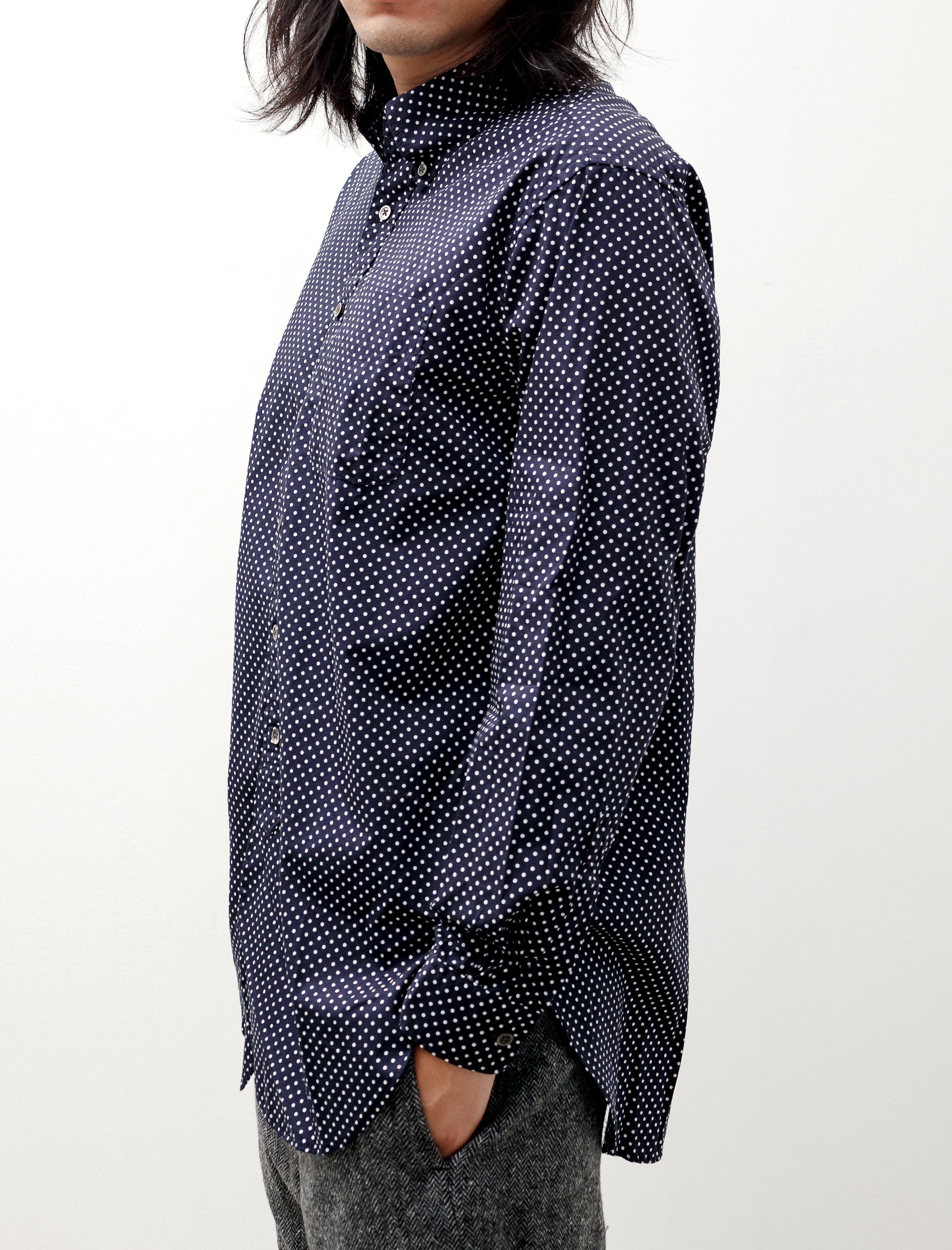 Engineered Garments 19 Century BD Shirt Big Polka Dot Navy