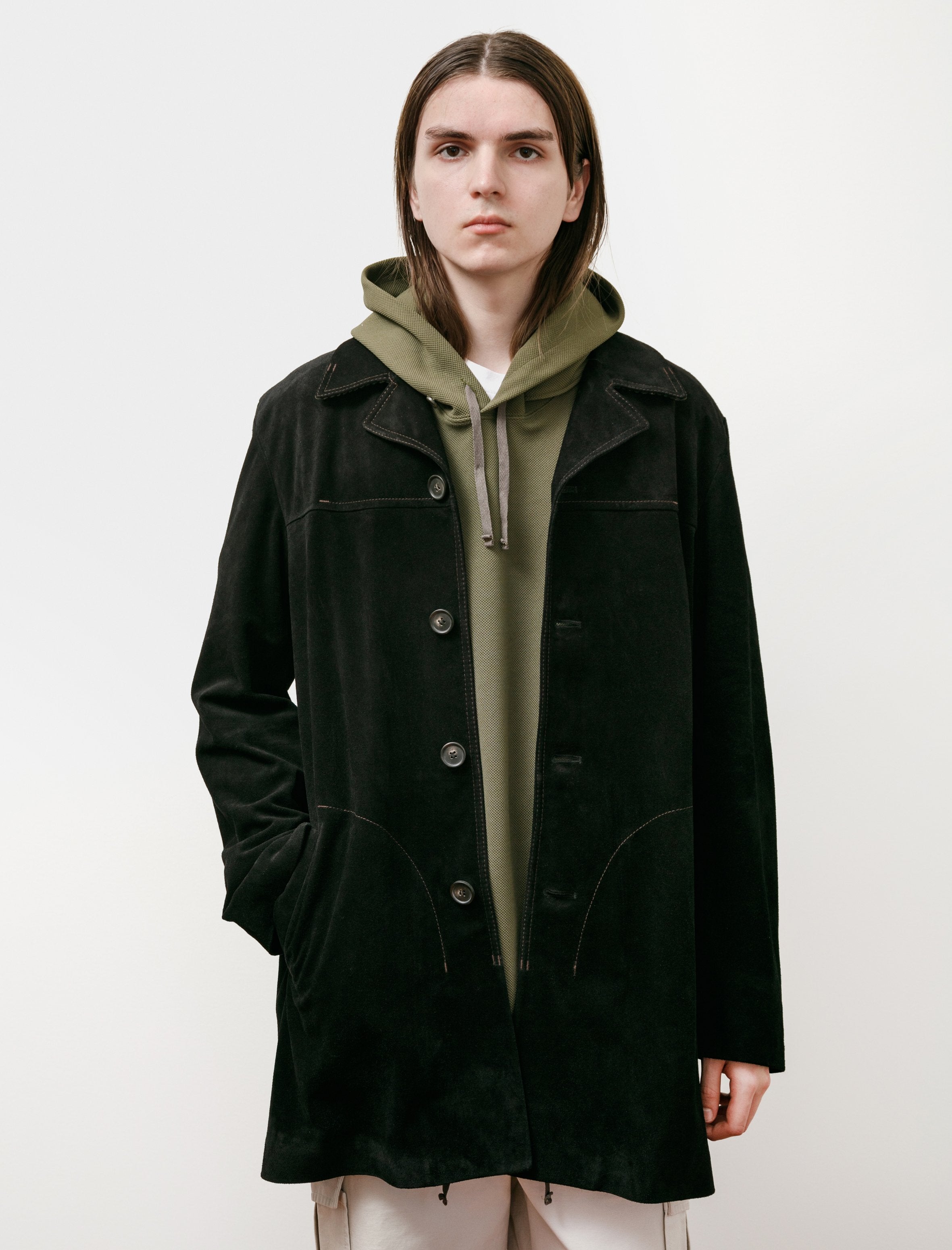 Acne Studios Loper Suede Car Coat Black