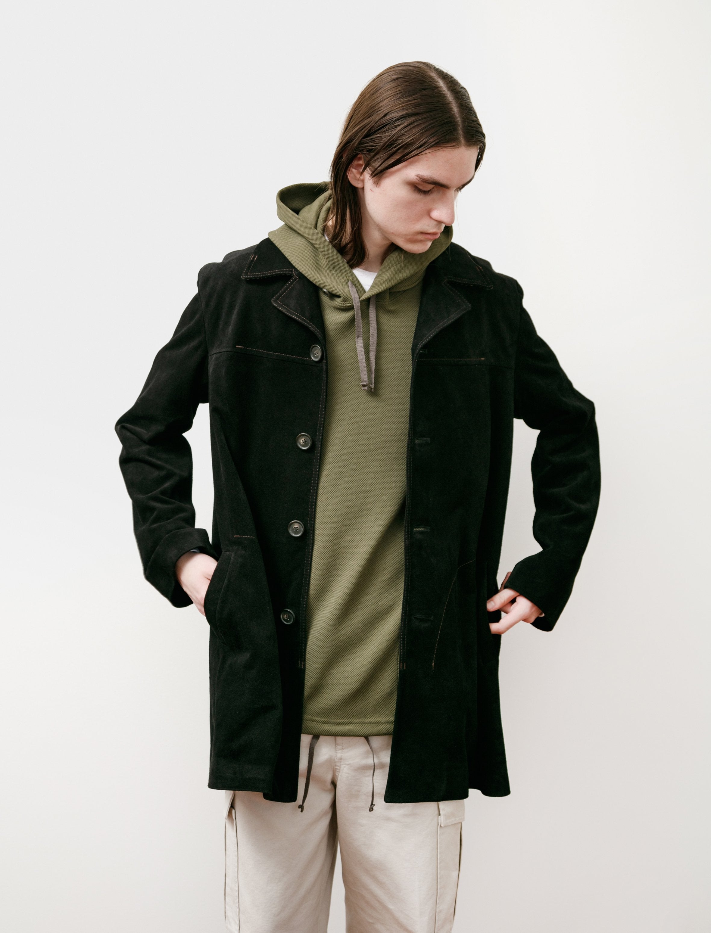 Acne Studios Loper Suede Car Coat Black