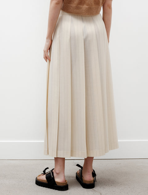 Panama Stripe Pleated Skirt Ivory