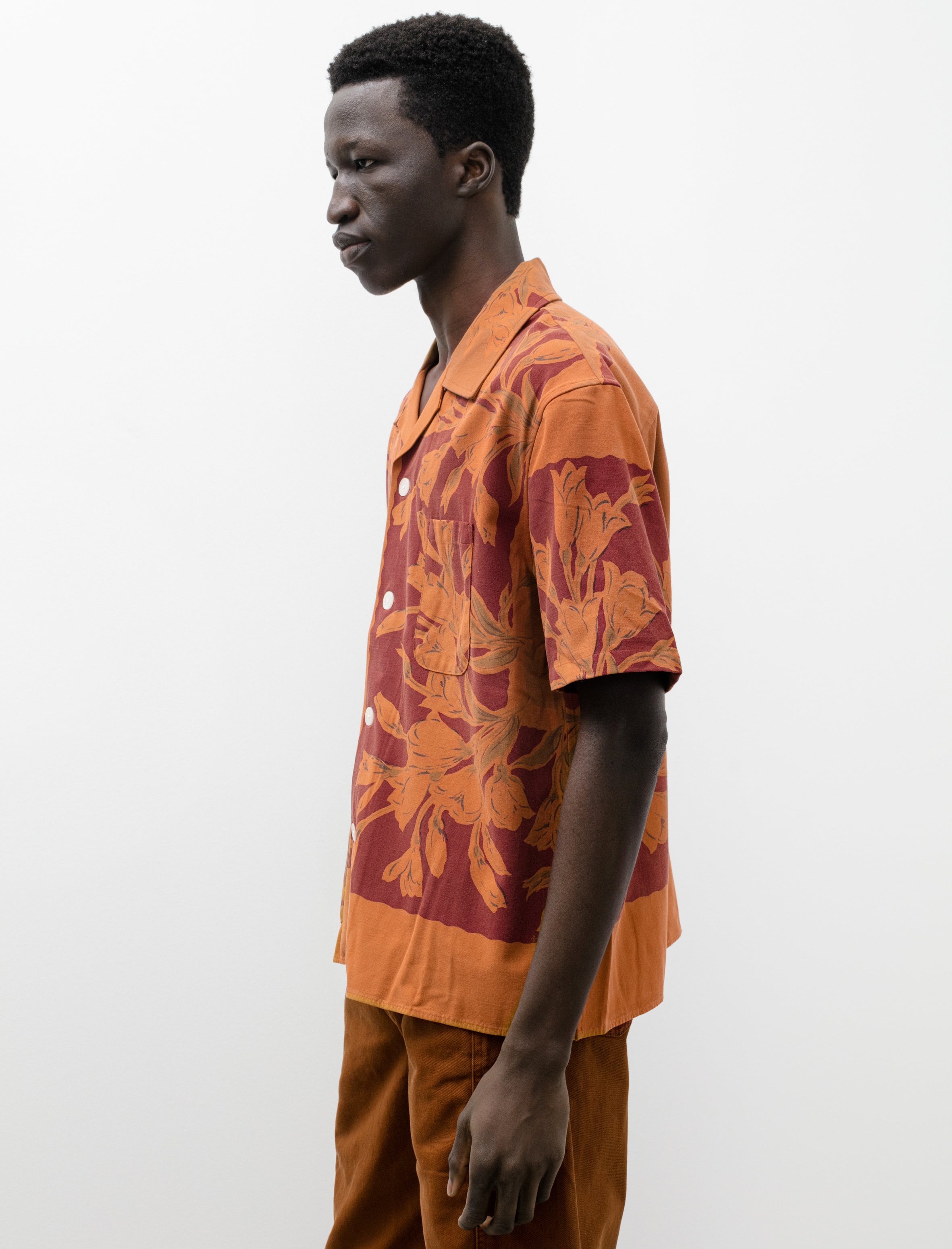 Bode Overdyed Tablecloth SS Shirt Tobacco