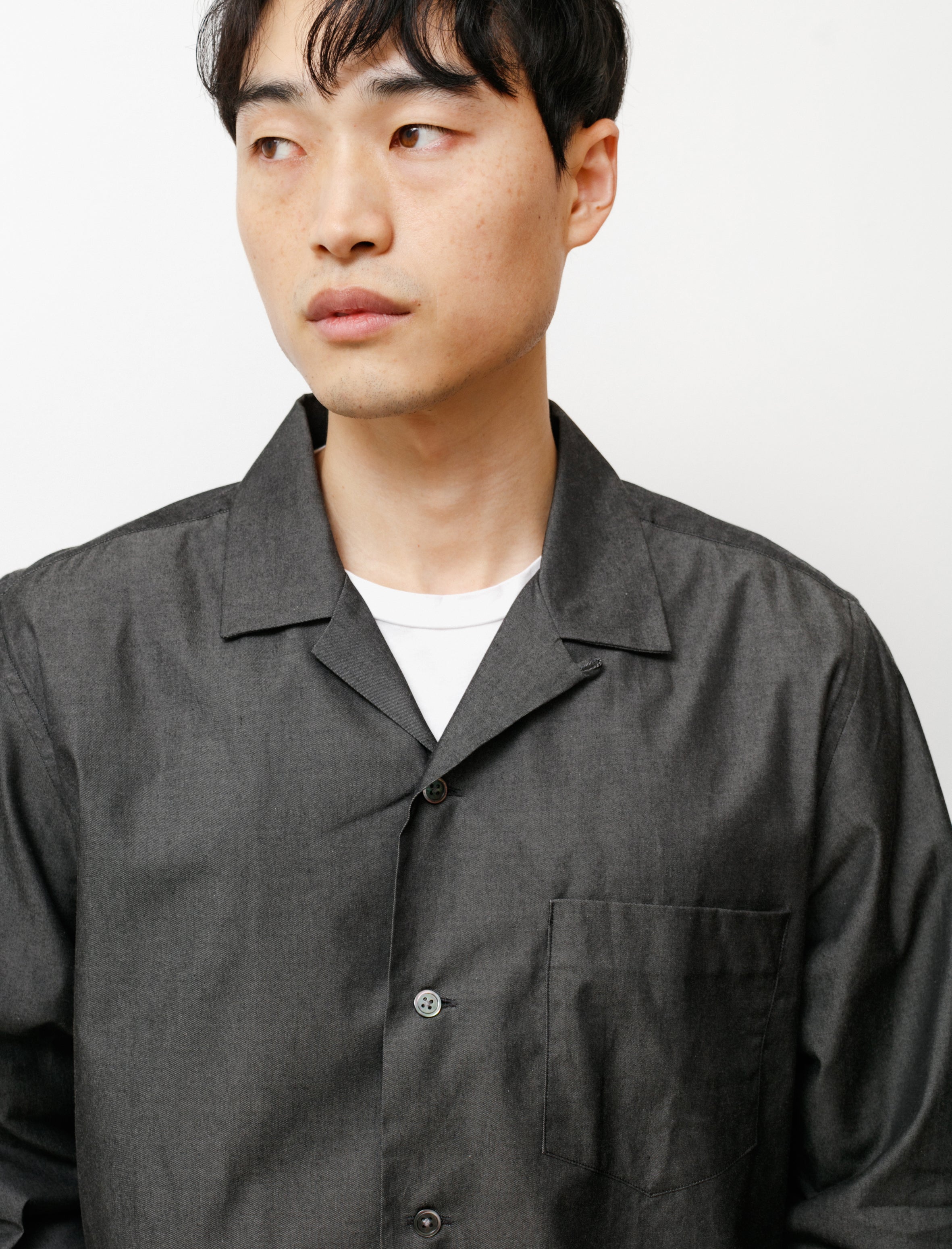 niuhans Supima Cotton Denim Open Collar Shirt Black