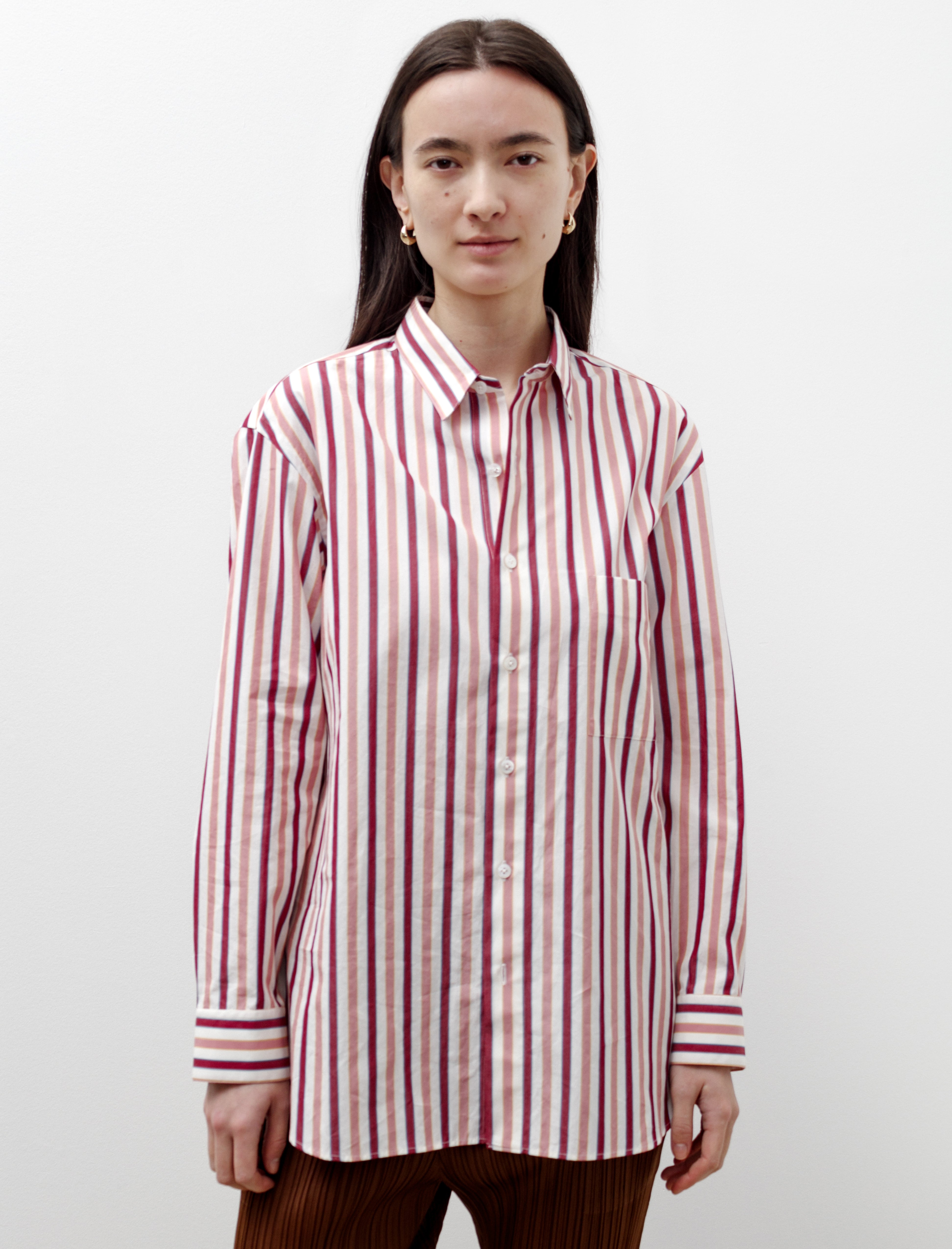 Handmade Classic Collar Shirt White with Pink Stripes