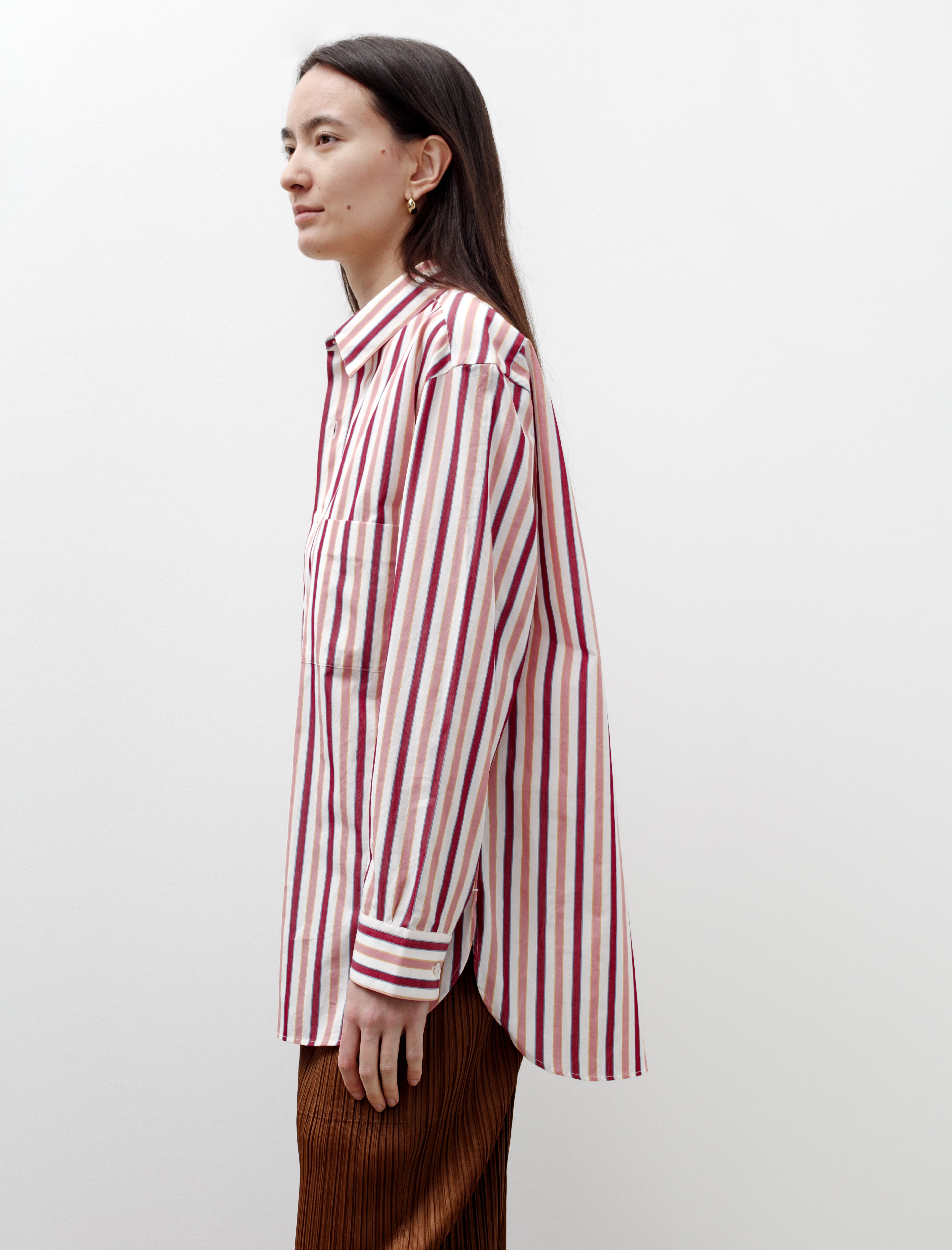 Cristaseya Handmade Classic Collar Shirt White with Pink Stripes