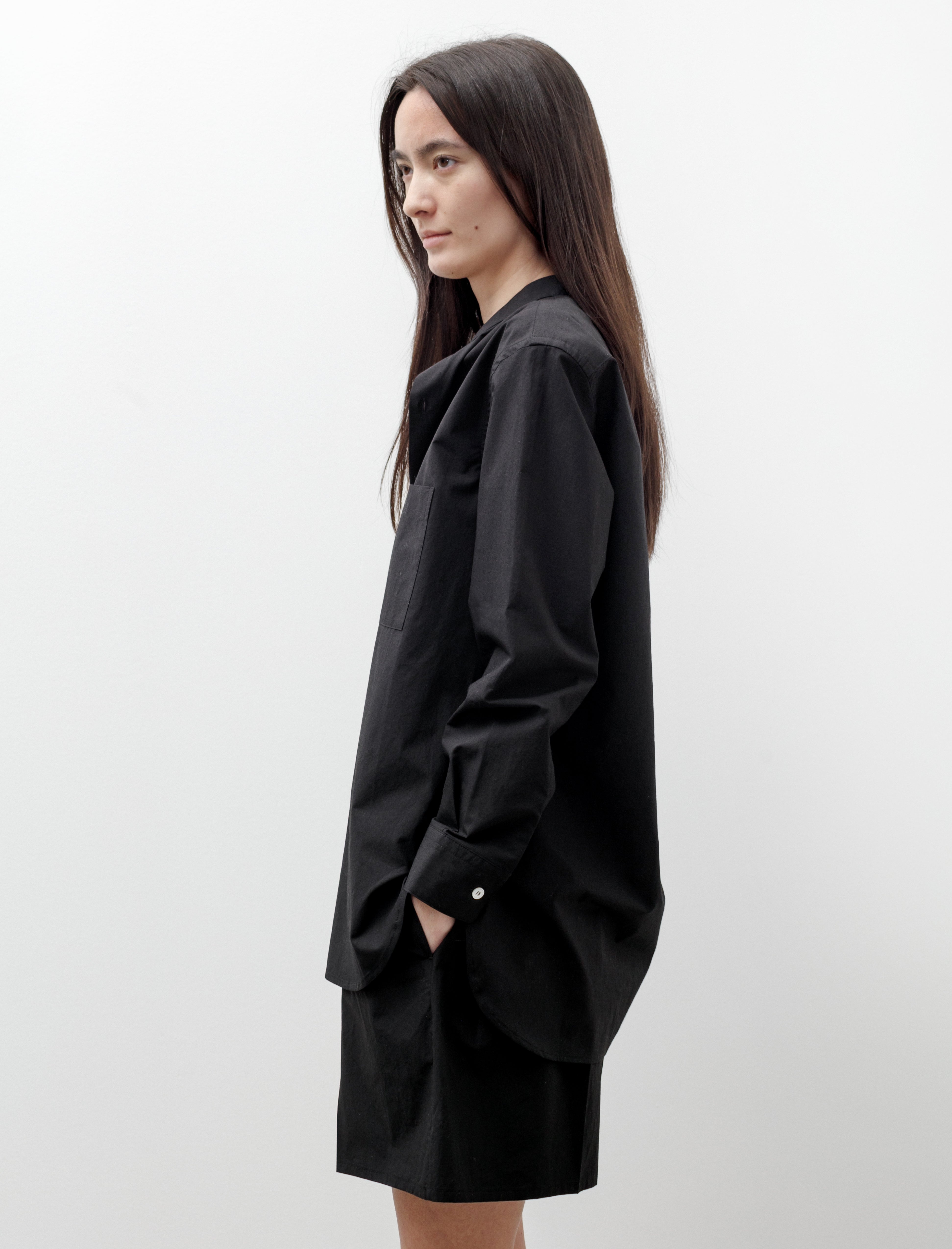 Oversized Mao Collar Shirt Black