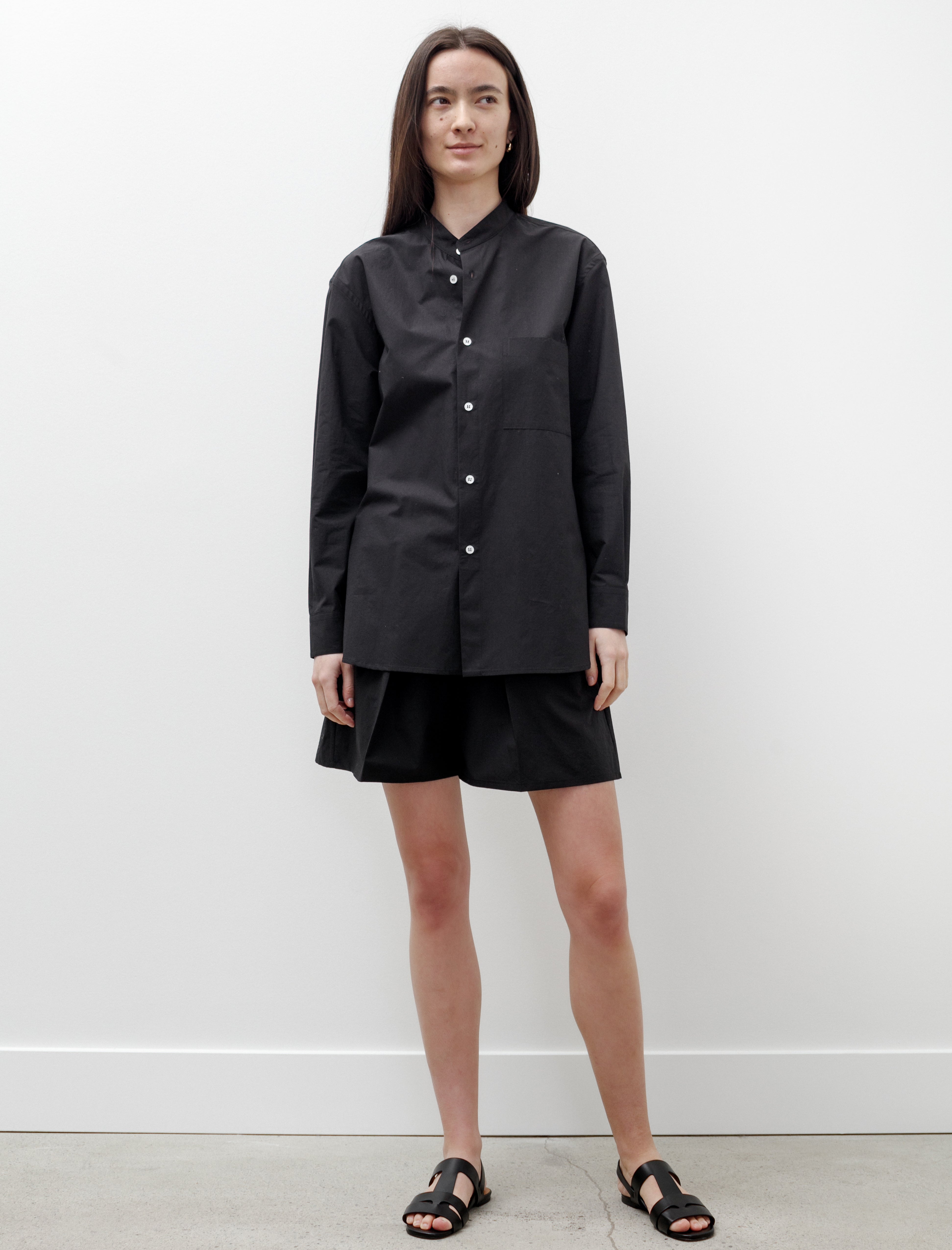 Oversized Mao Collar Shirt Black