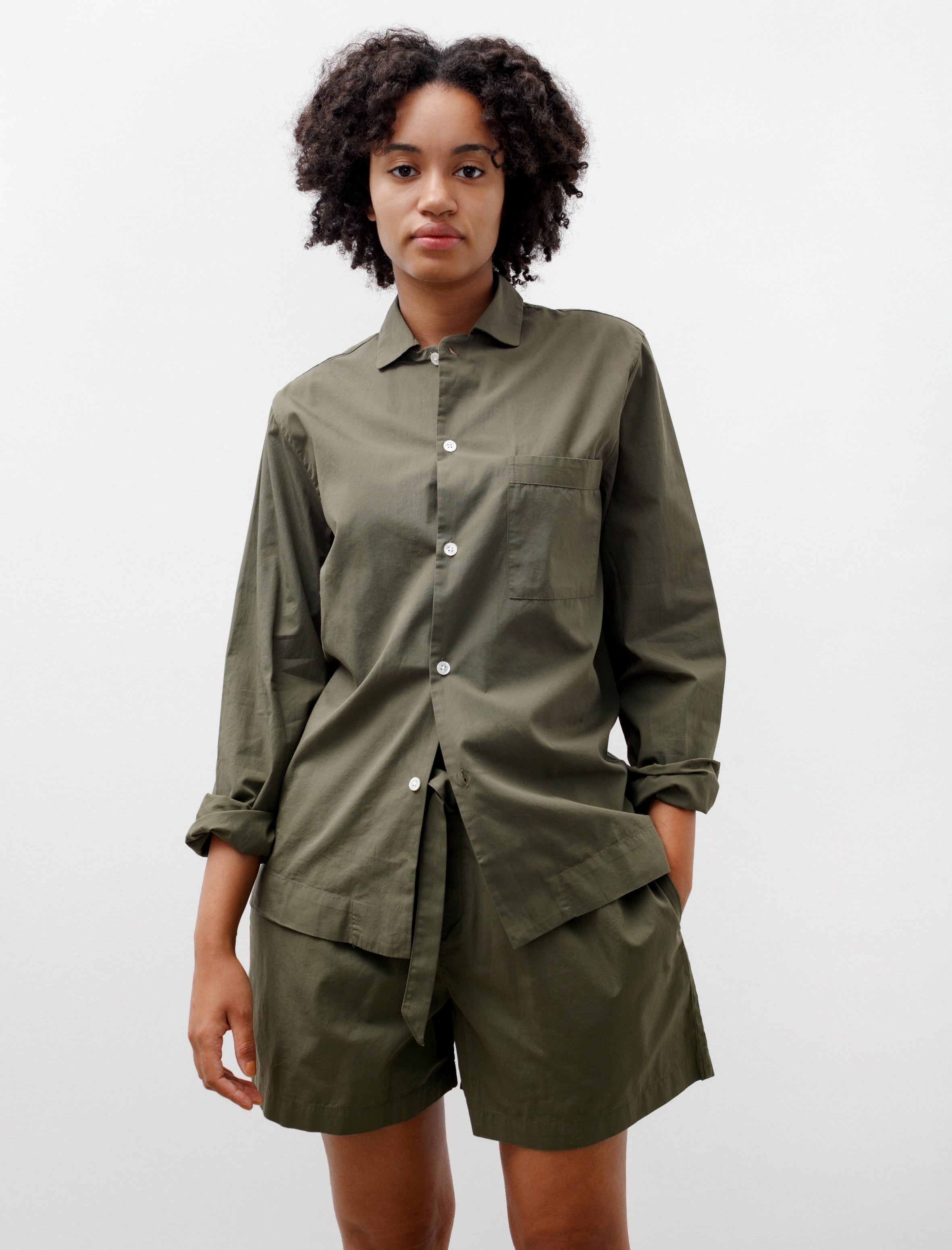 Tekla Poplin Pyjamas Shirt Willow