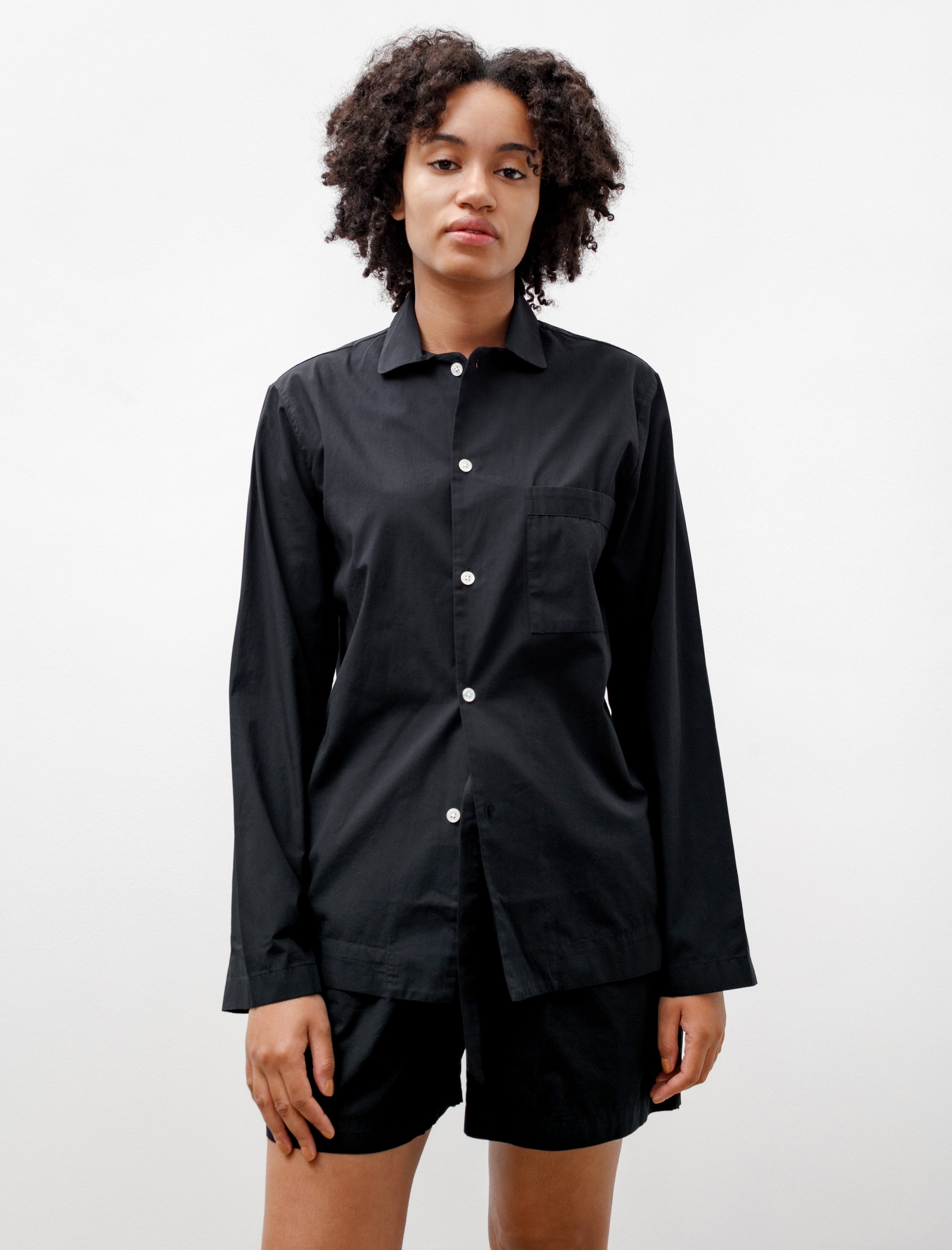 Tekla Poplin Pyjamas Shirt All Black