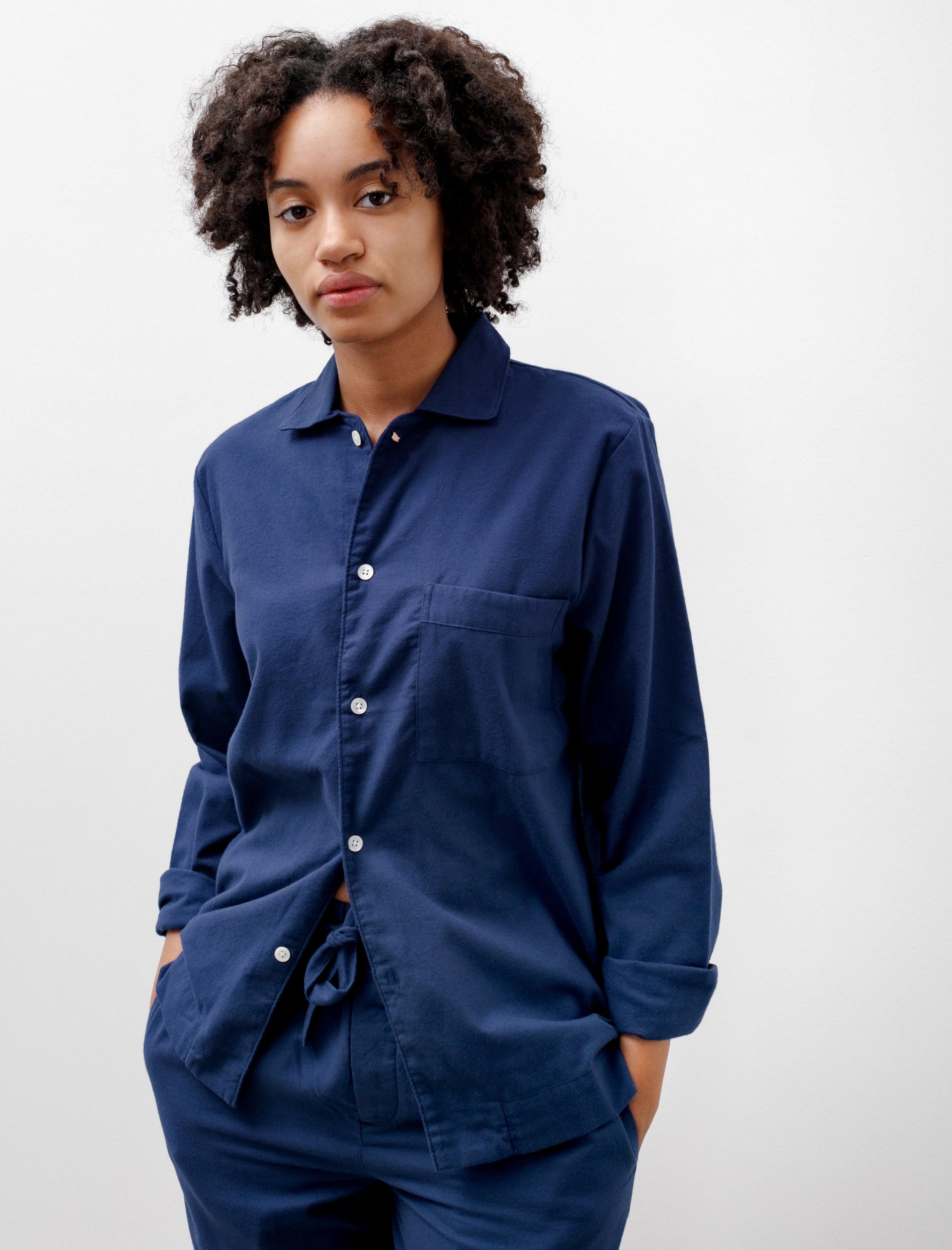 Tekla Flannel Pyjamas Shirt Silent Blue