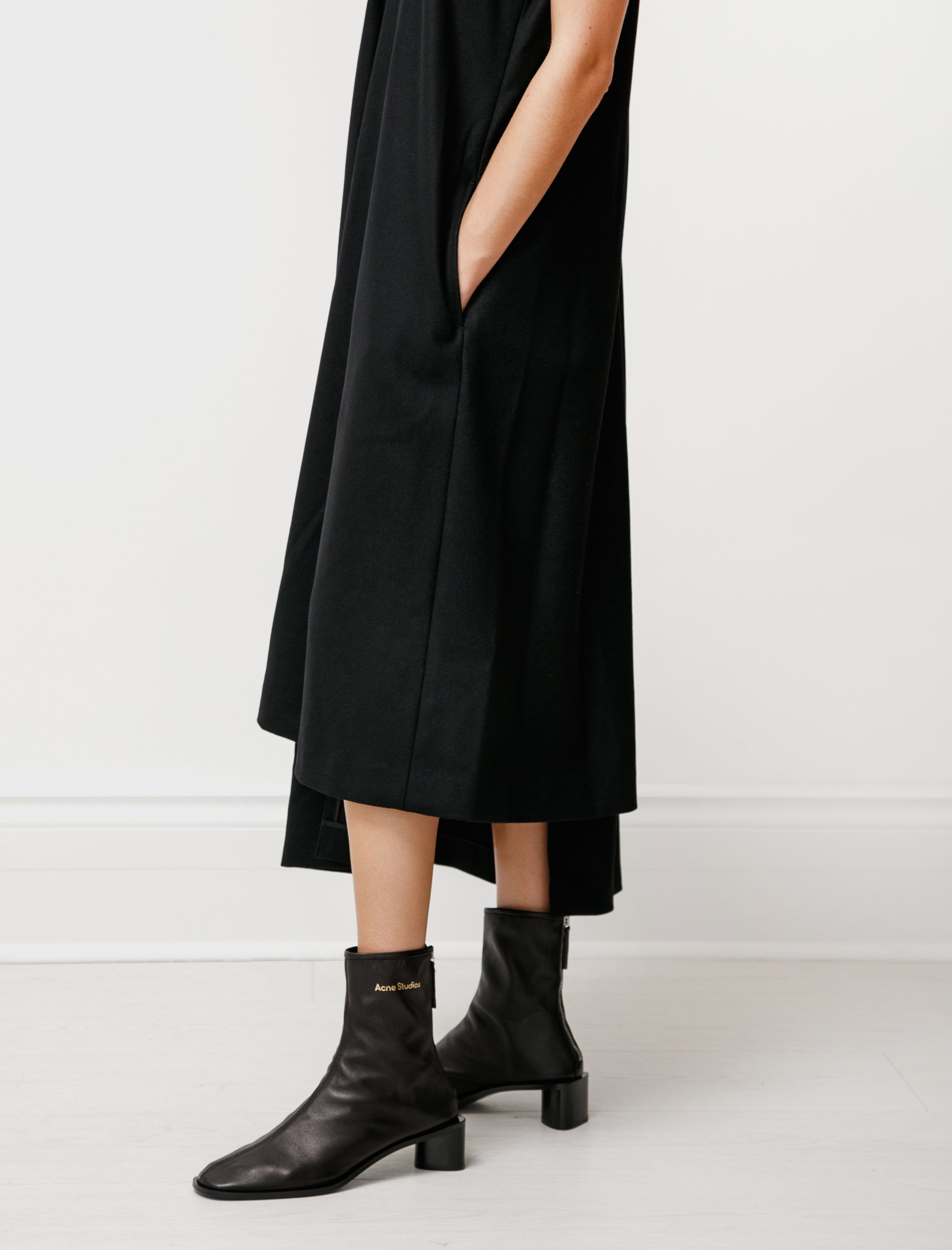 Y's by Yohji Yamamoto Asymmetrical Pressed Wool Dress Black