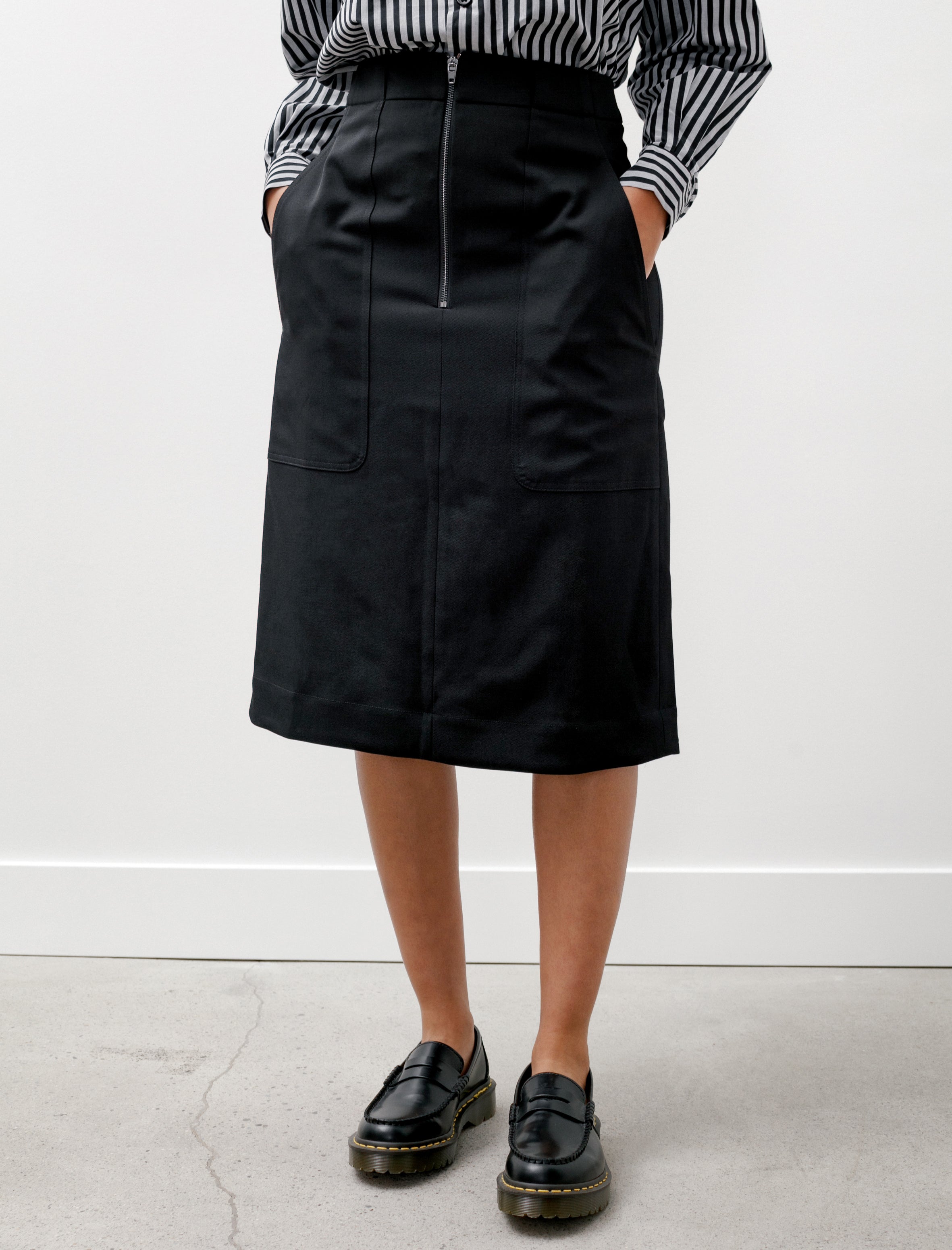 Studio Nicholson Gado Dry Wool Twill Zip Skirt Black