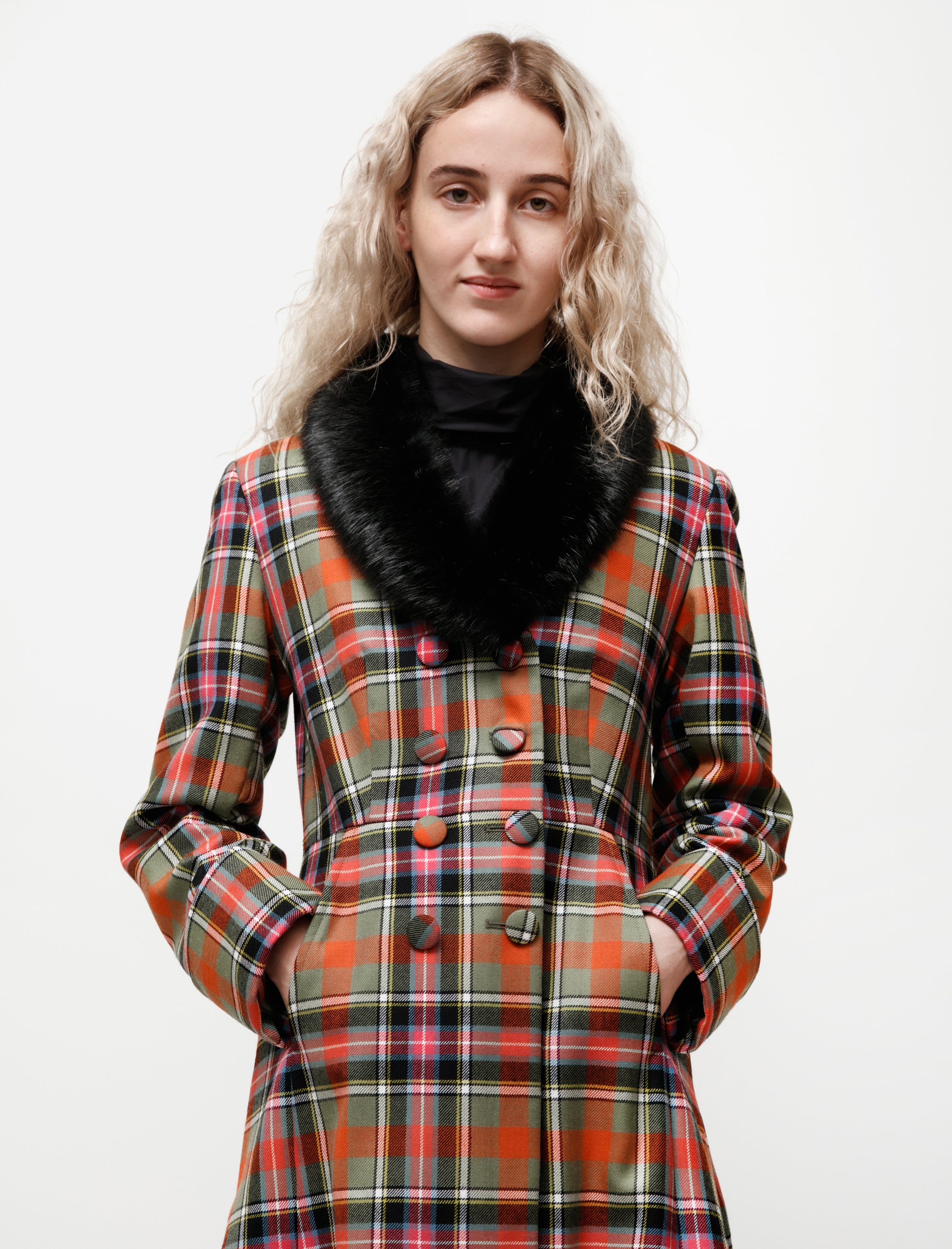 Shrimps Constantine A-Line Plaid Coat Pink/Multi