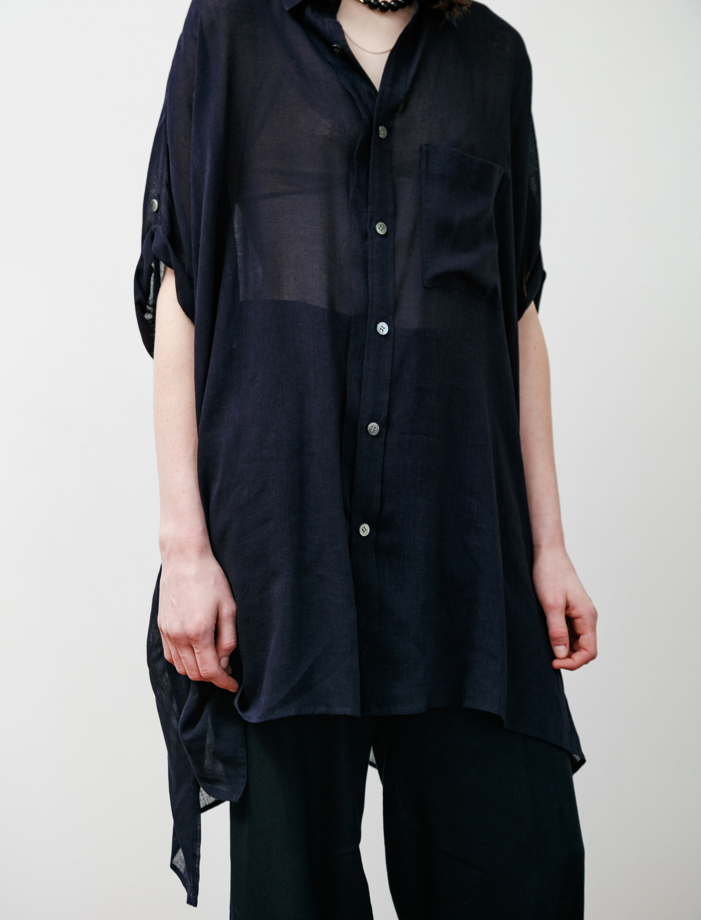 Y's by Yohji Yamamoto Cotton Gauze Maxi Shirt Navy