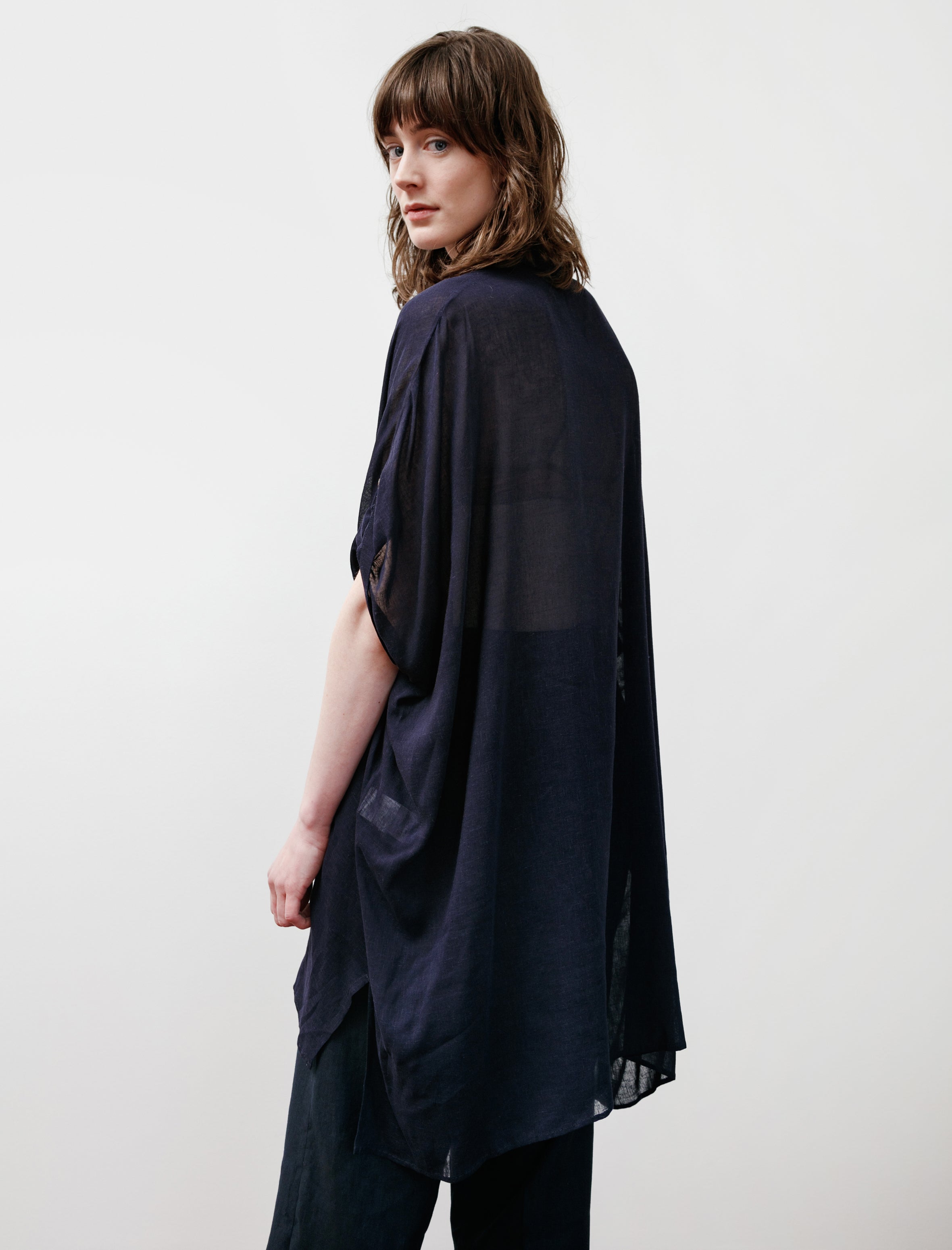 Y's by Yohji Yamamoto Cotton Gauze Maxi Shirt Navy