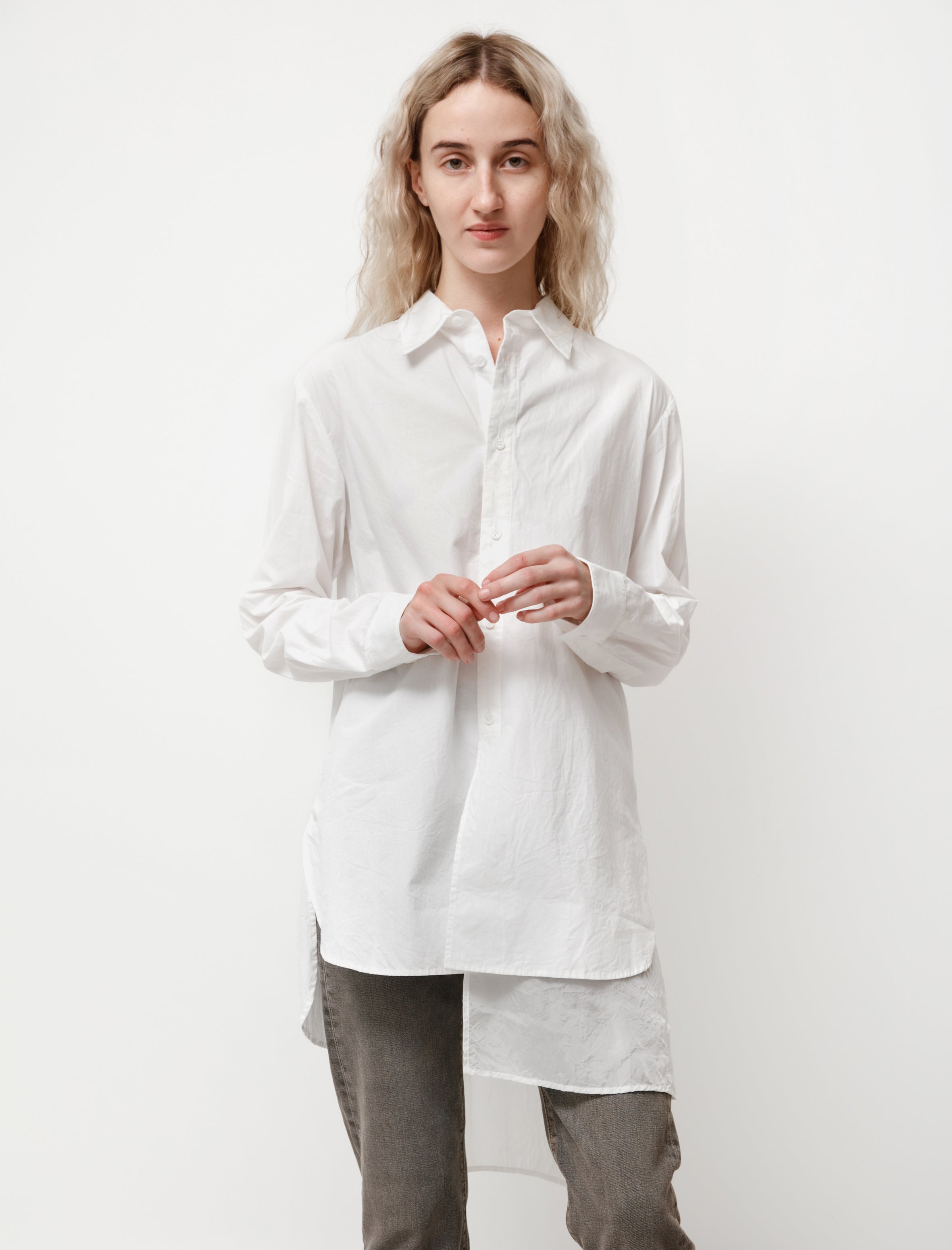 Cotton Cupro Layered Shirt White