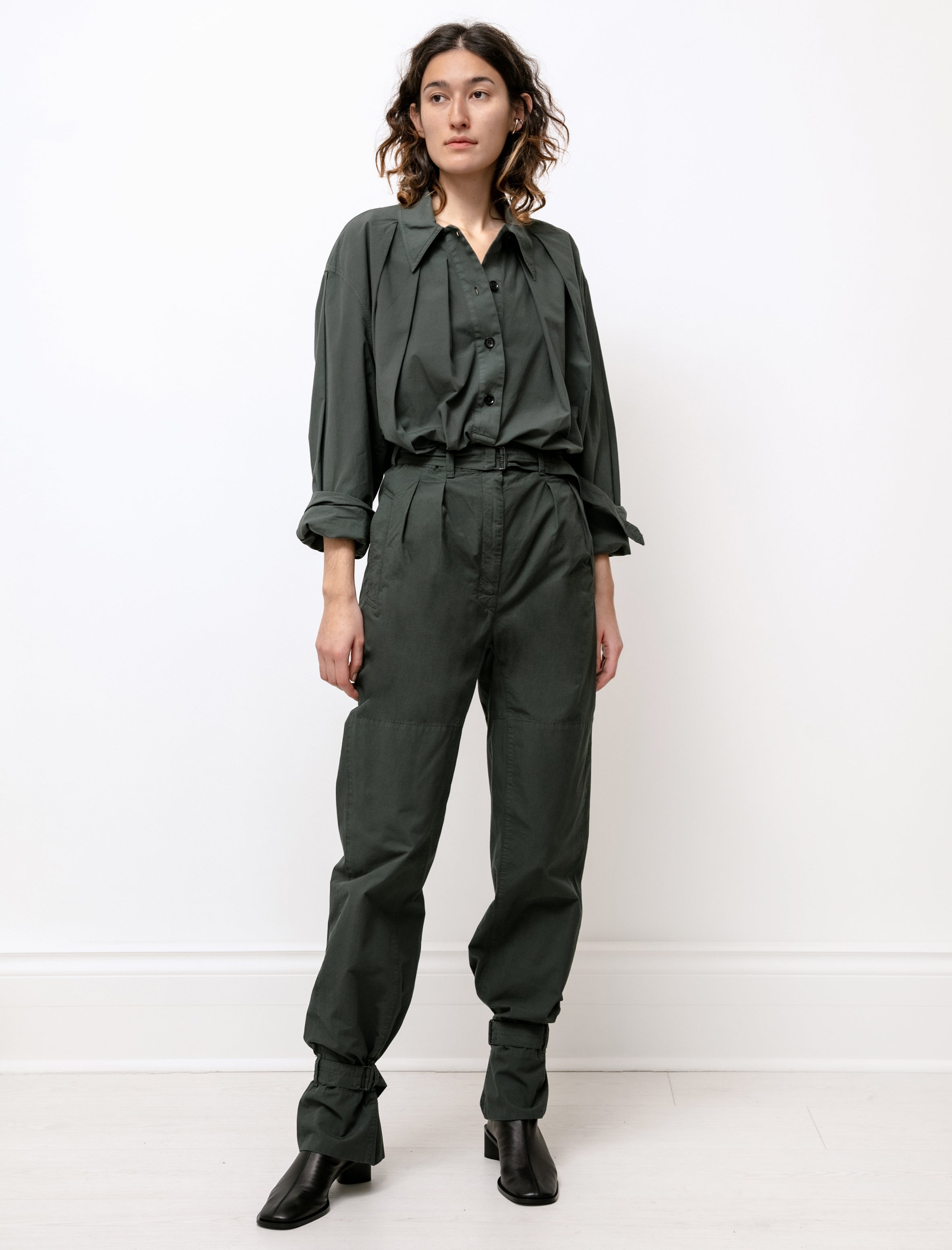 Pleated Pants with Straps Deep Forest