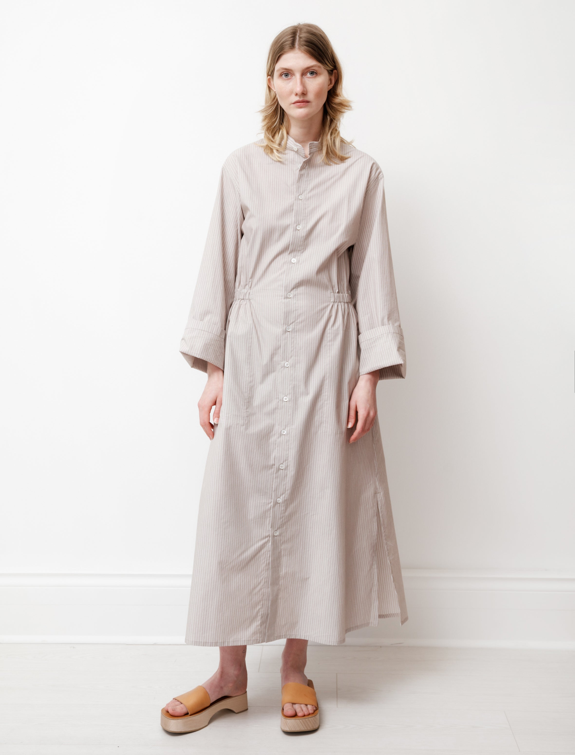 Cristaseya Gathered Shirtdress Small Brown Stripes