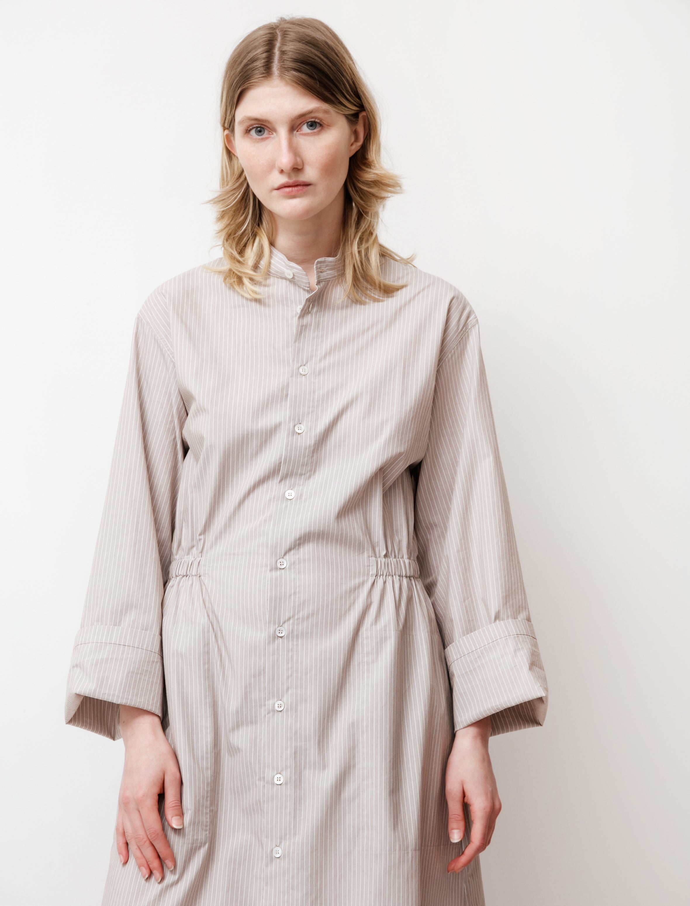 Cristaseya Gathered Shirtdress Small Brown Stripes