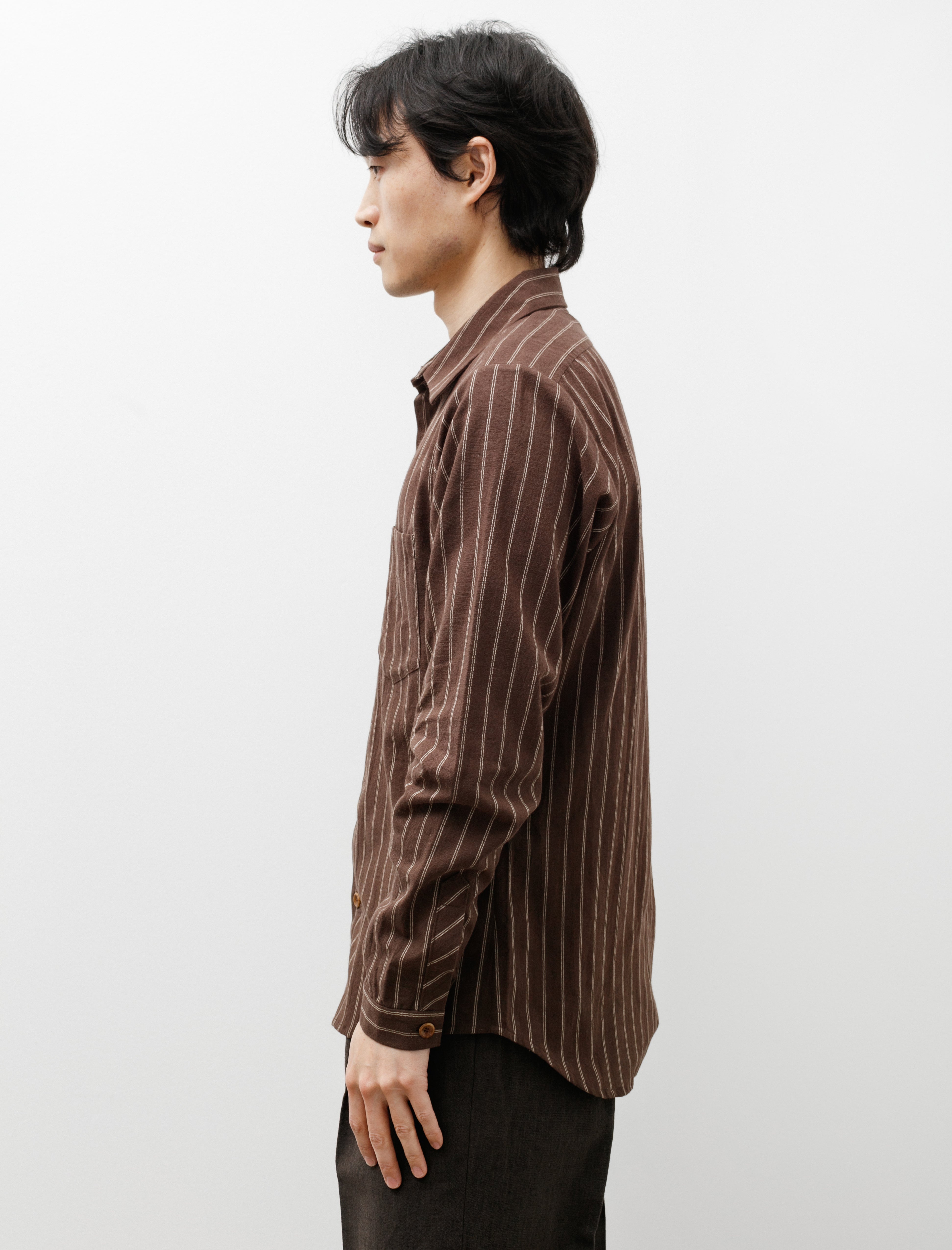 Brown Stripe Shirt Cotton Linen