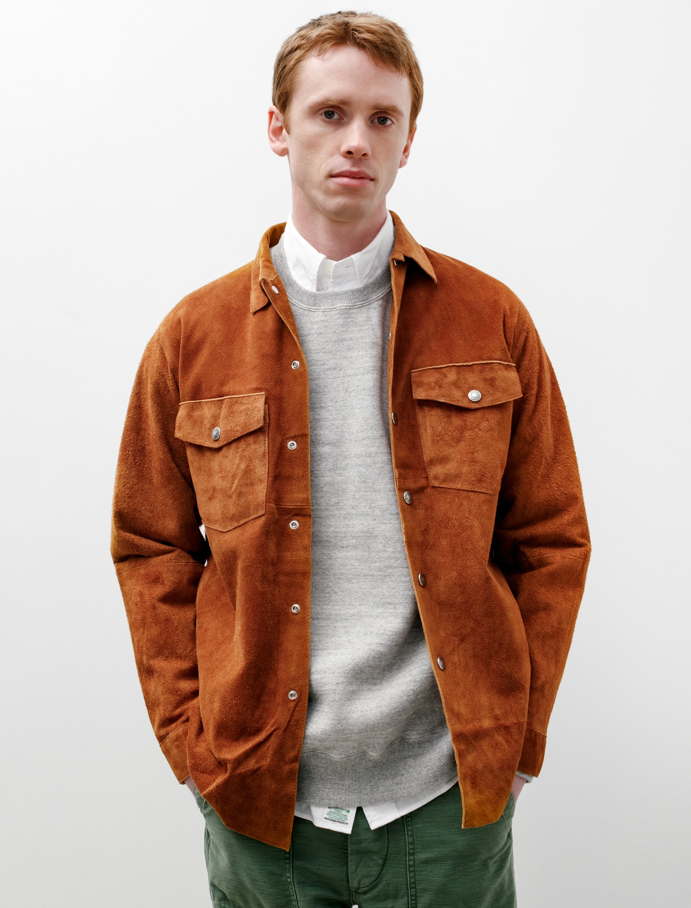 orSlow Leather Army Shirt Brown Suede