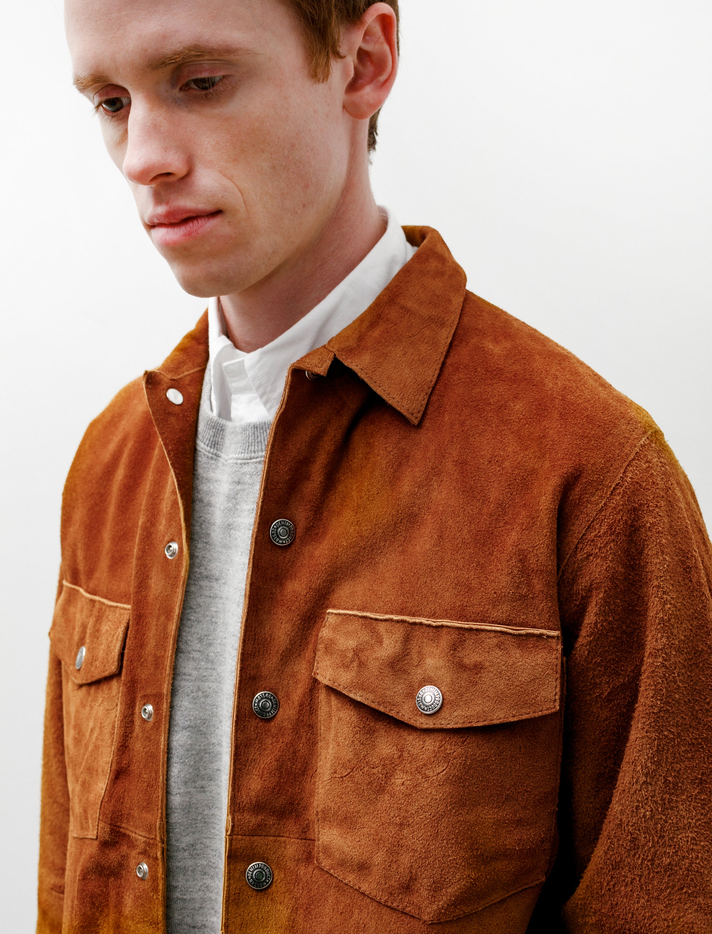 orSlow Leather Army Shirt Brown Suede