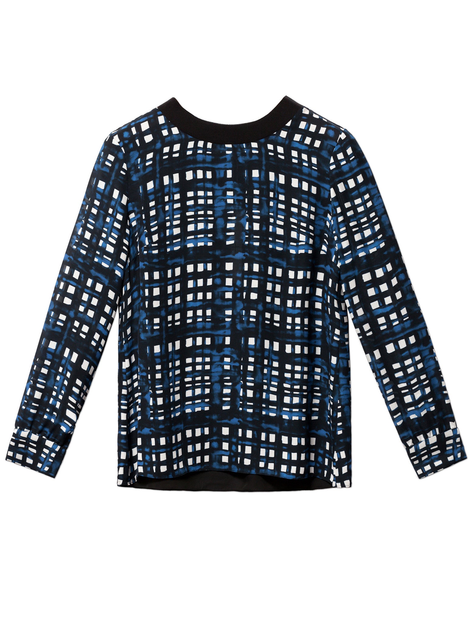 Thakoon Addition Crewneck Navy Plaid Top