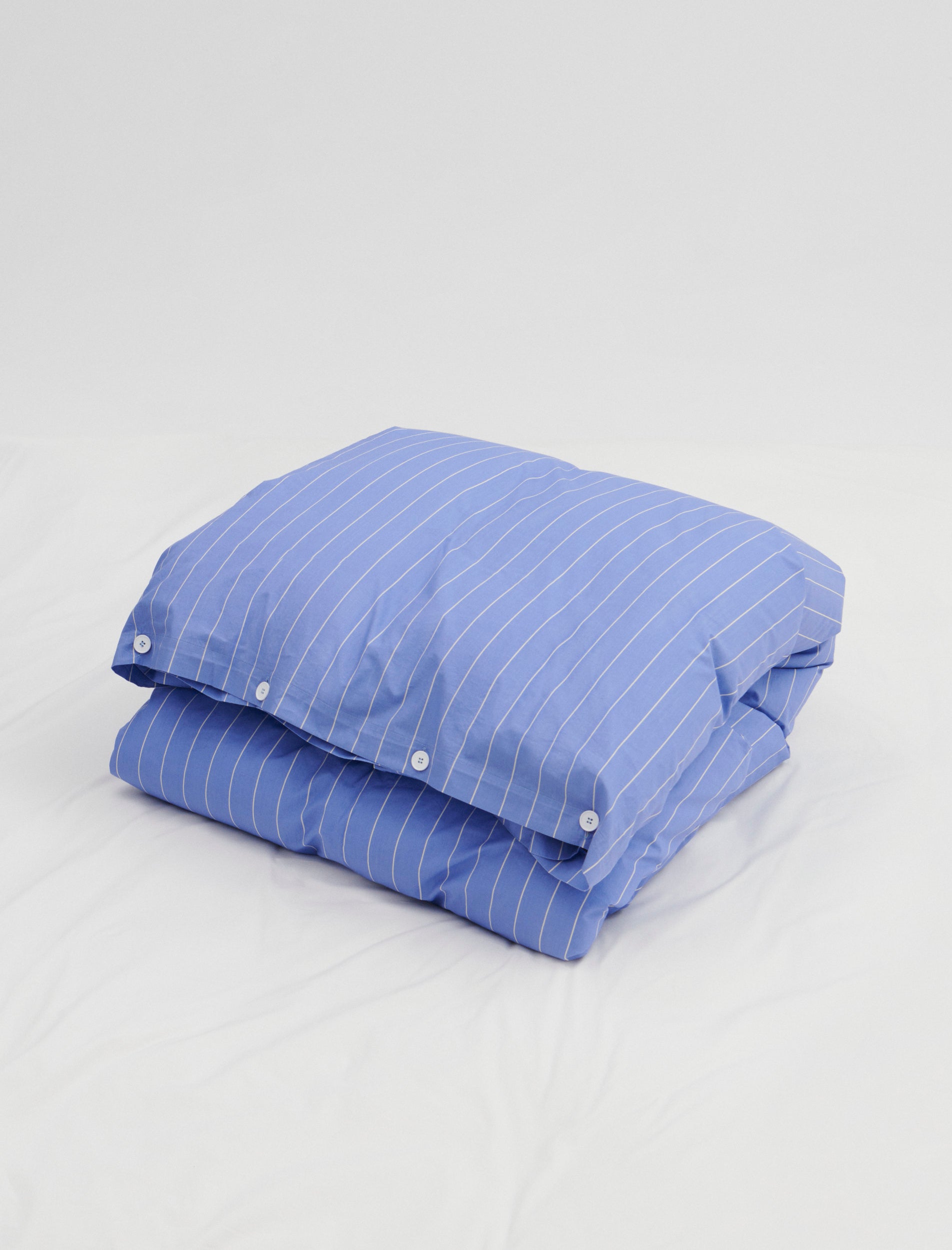 Tekla Percale Double Duvet Cover Clear Blue Stripes